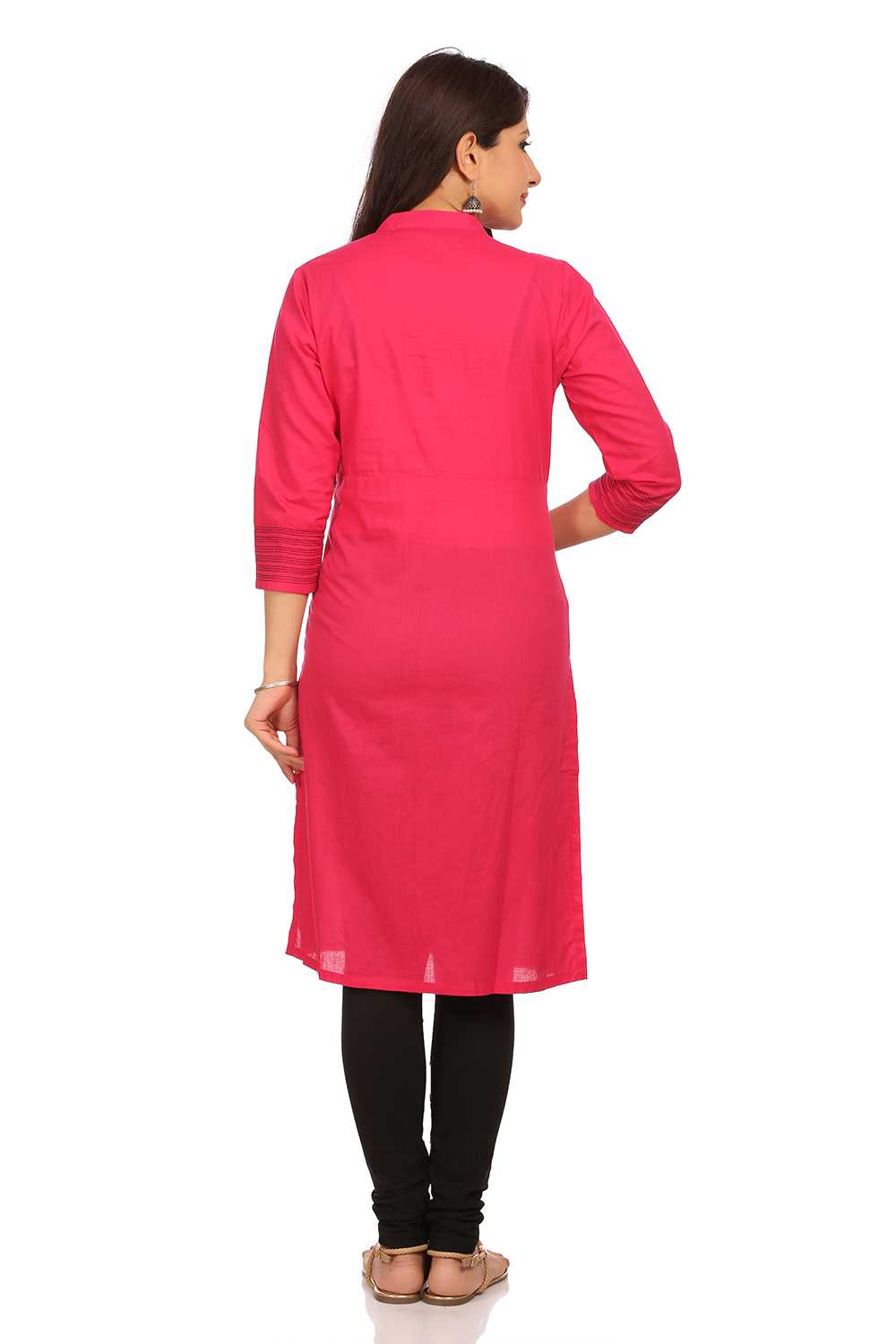 Pink Straight Cotton Kurta image number 3