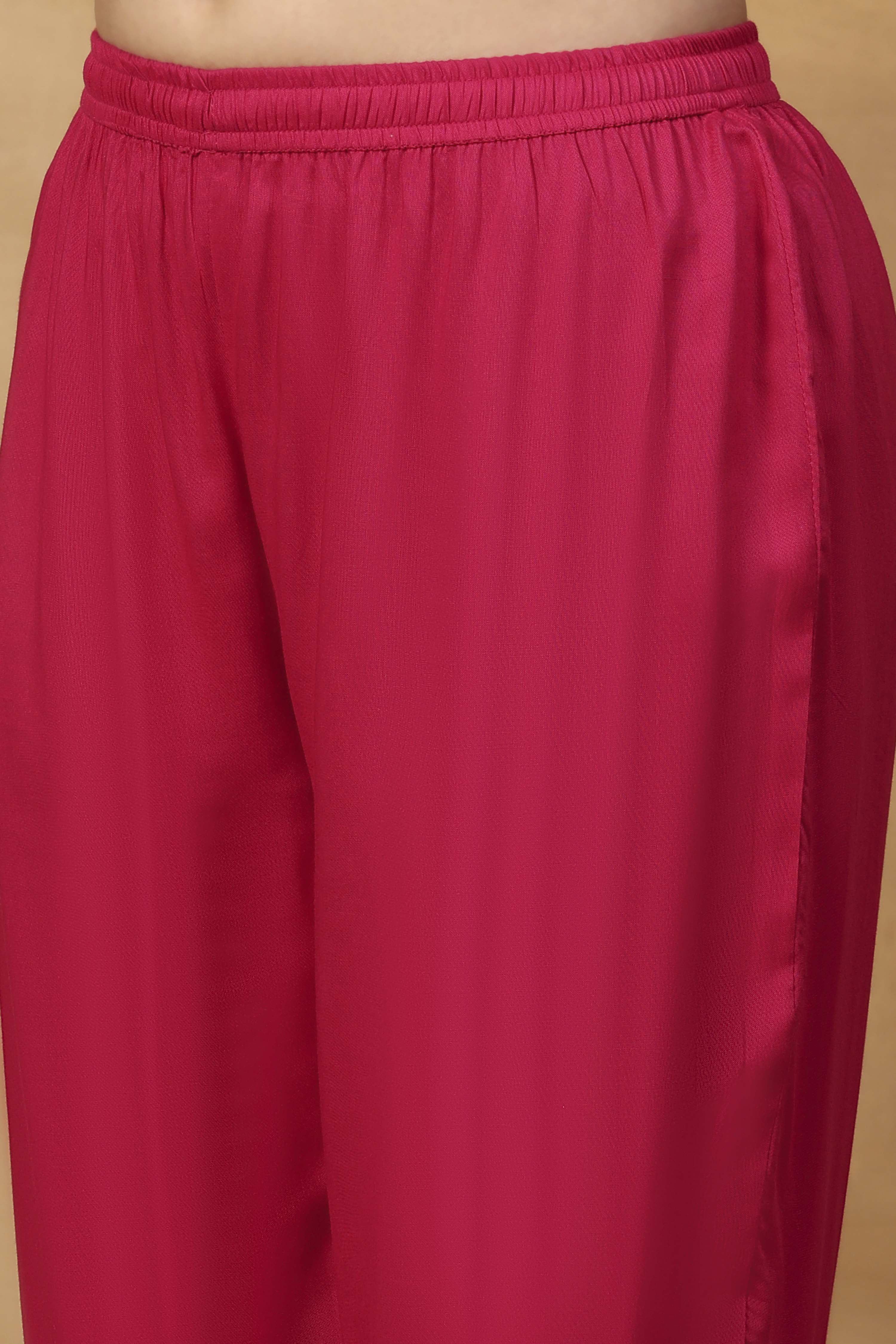 Fuchsia Printed Viscose Rayon Straight Kurta Set image number 2