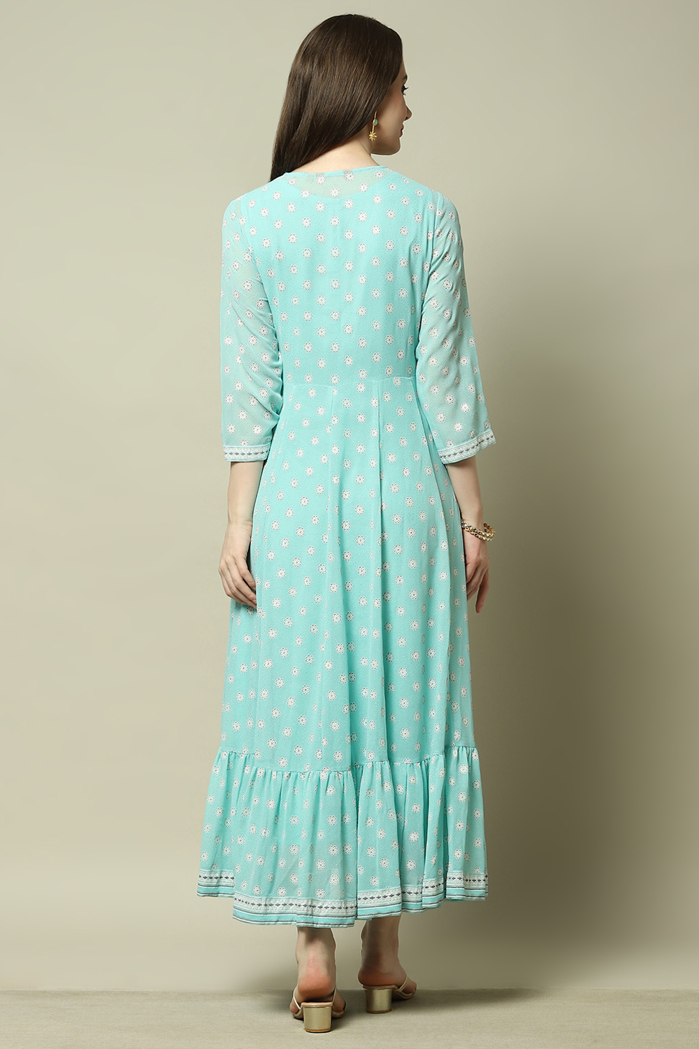 Blue Viscose Shantoon Printed A-line Dress image number 3
