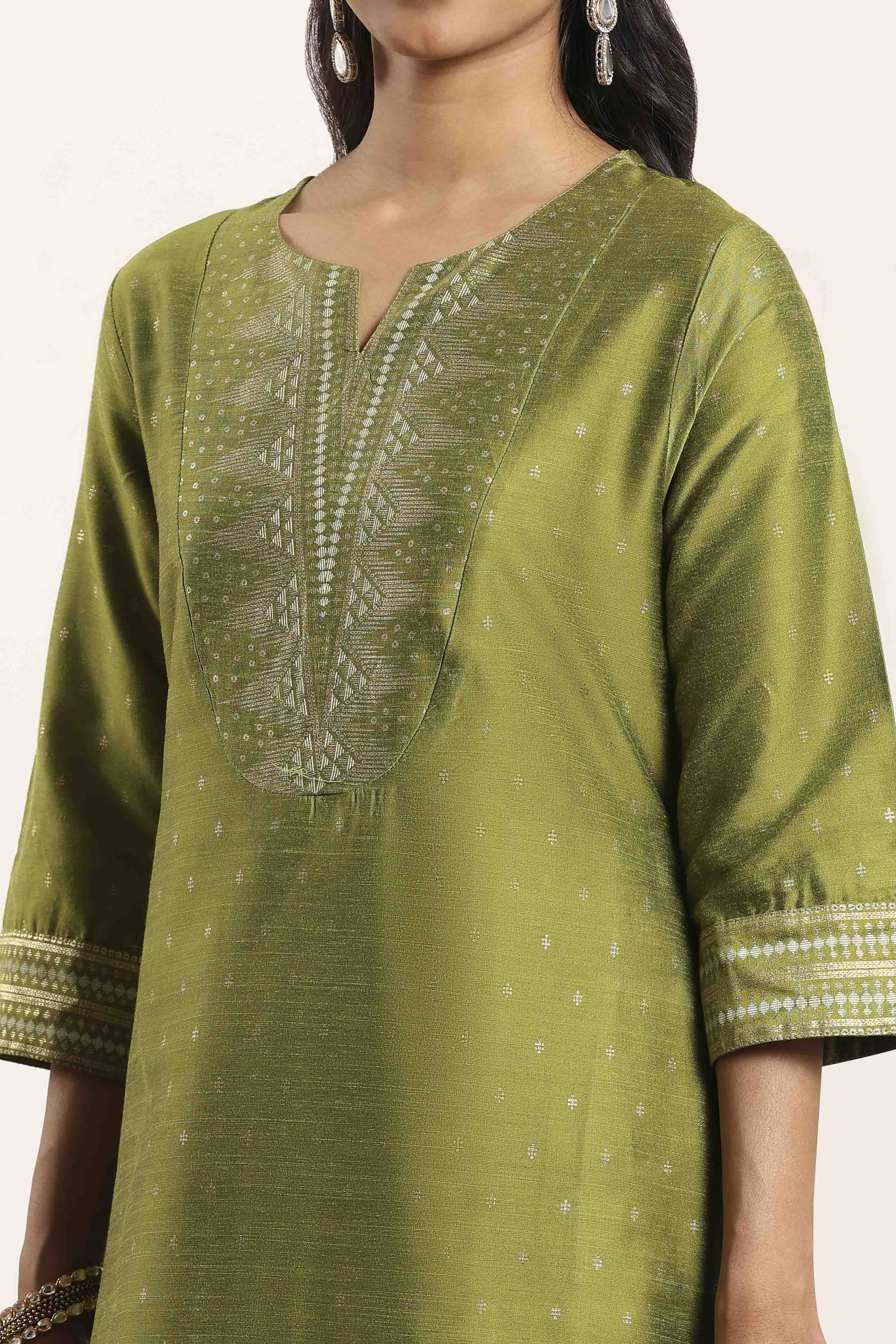 Lime Green Viscose Rayon Straight Kurta Pants Set image number 1