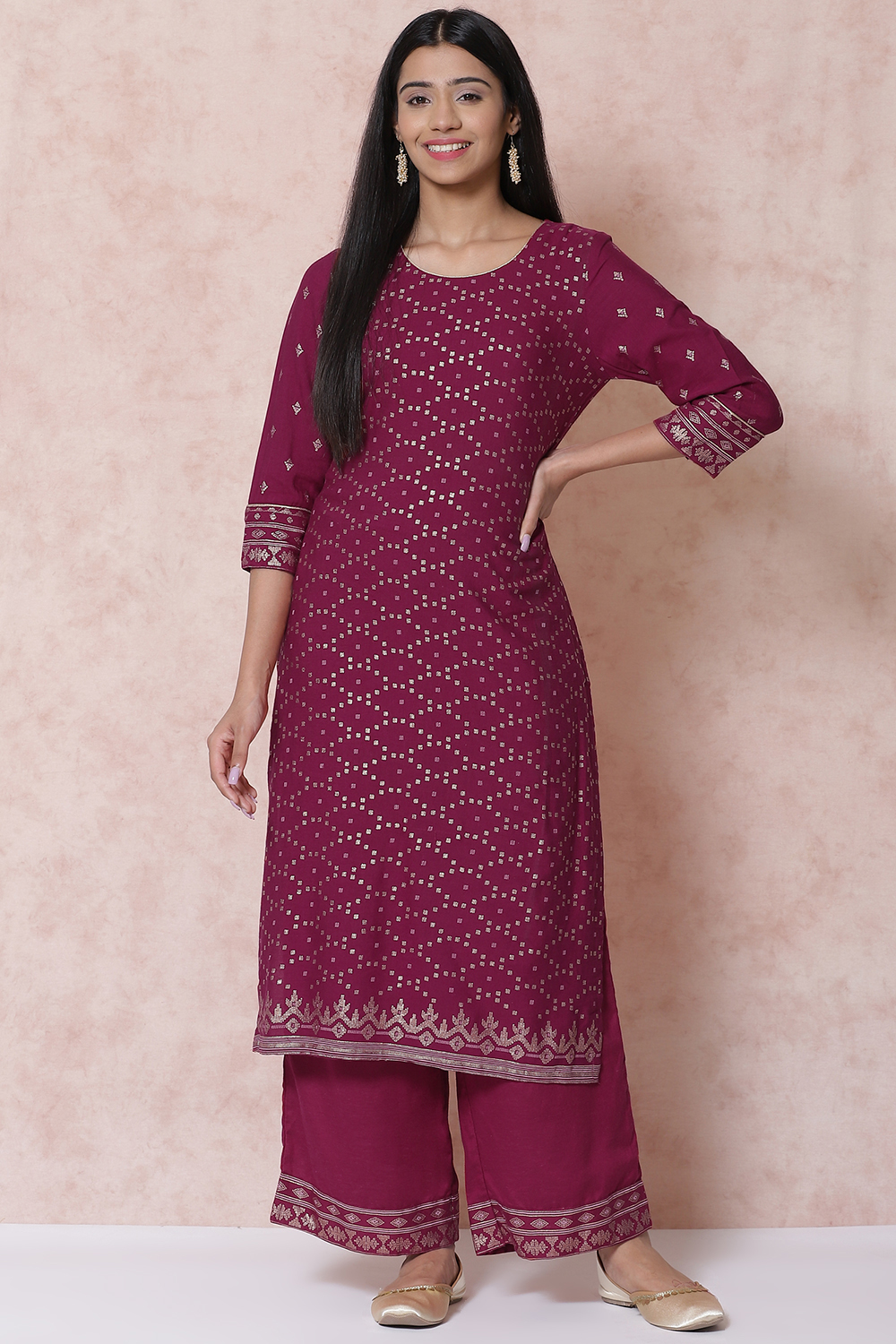 Wine LIVA Straight Kurta image number 0