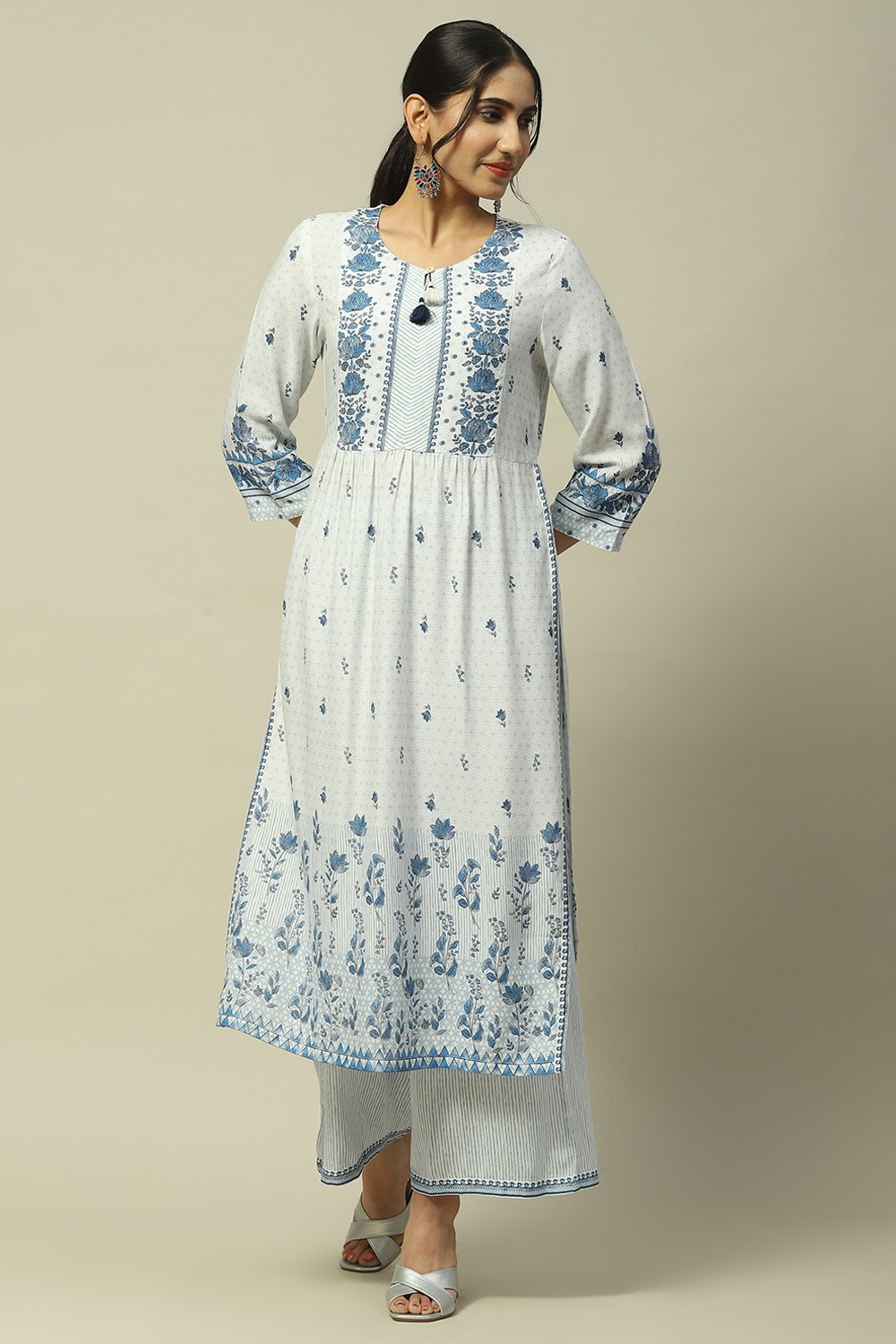 Blue Rayon Tiered Kurta image number 0