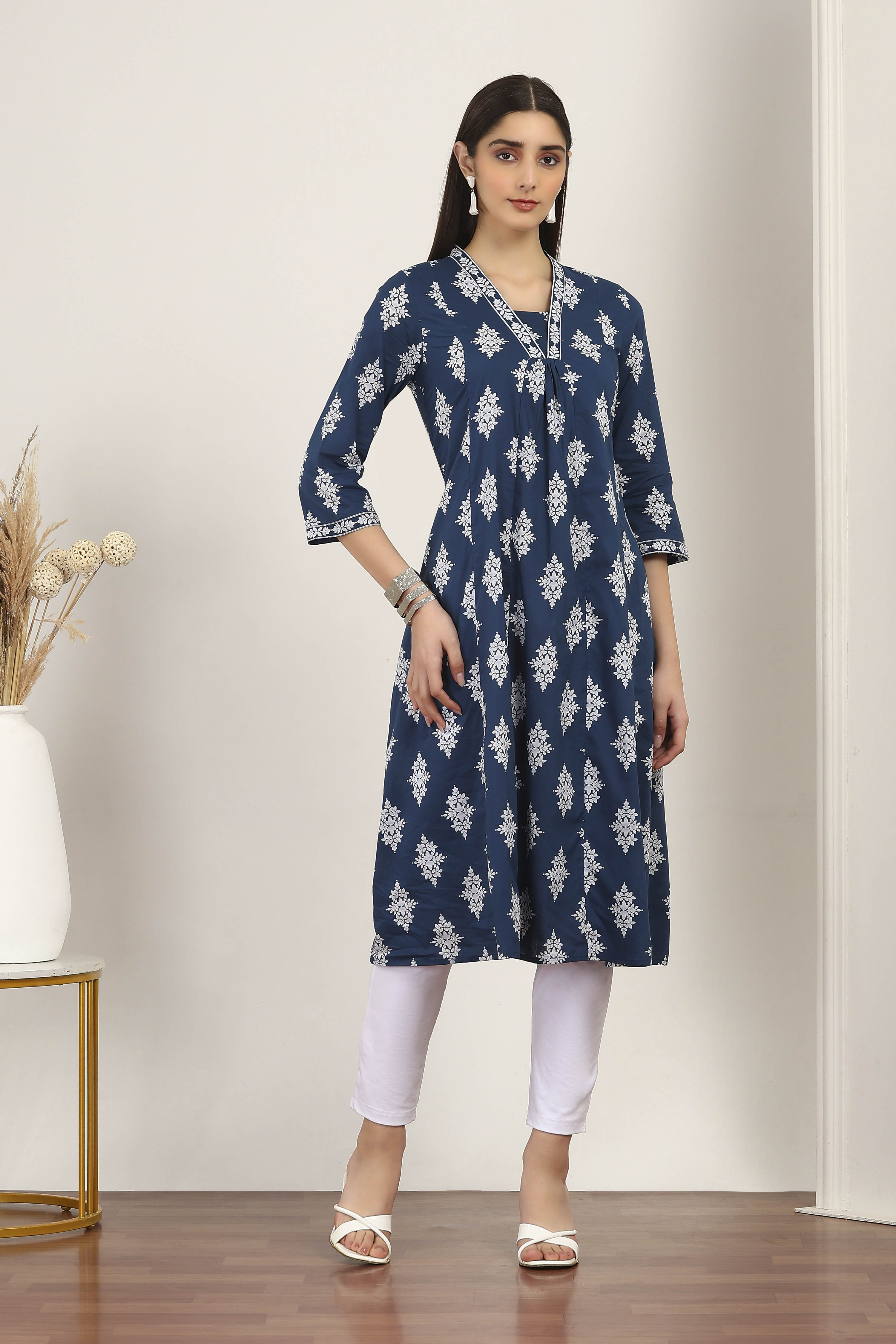 Blue Cotton A-line & Kalidar Kurtas image number 6