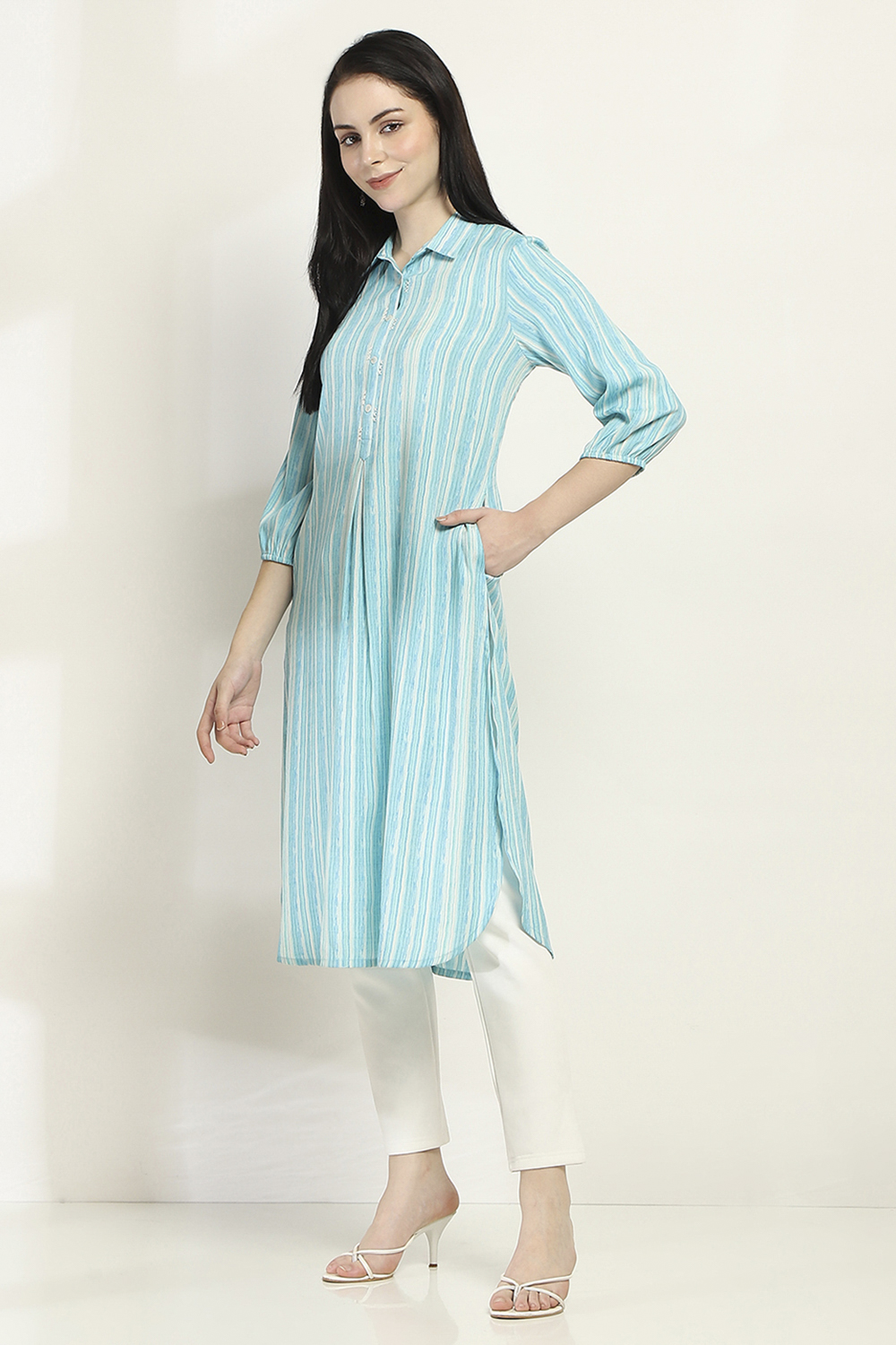 Teal Modal Blend Straight Kurta image number 2