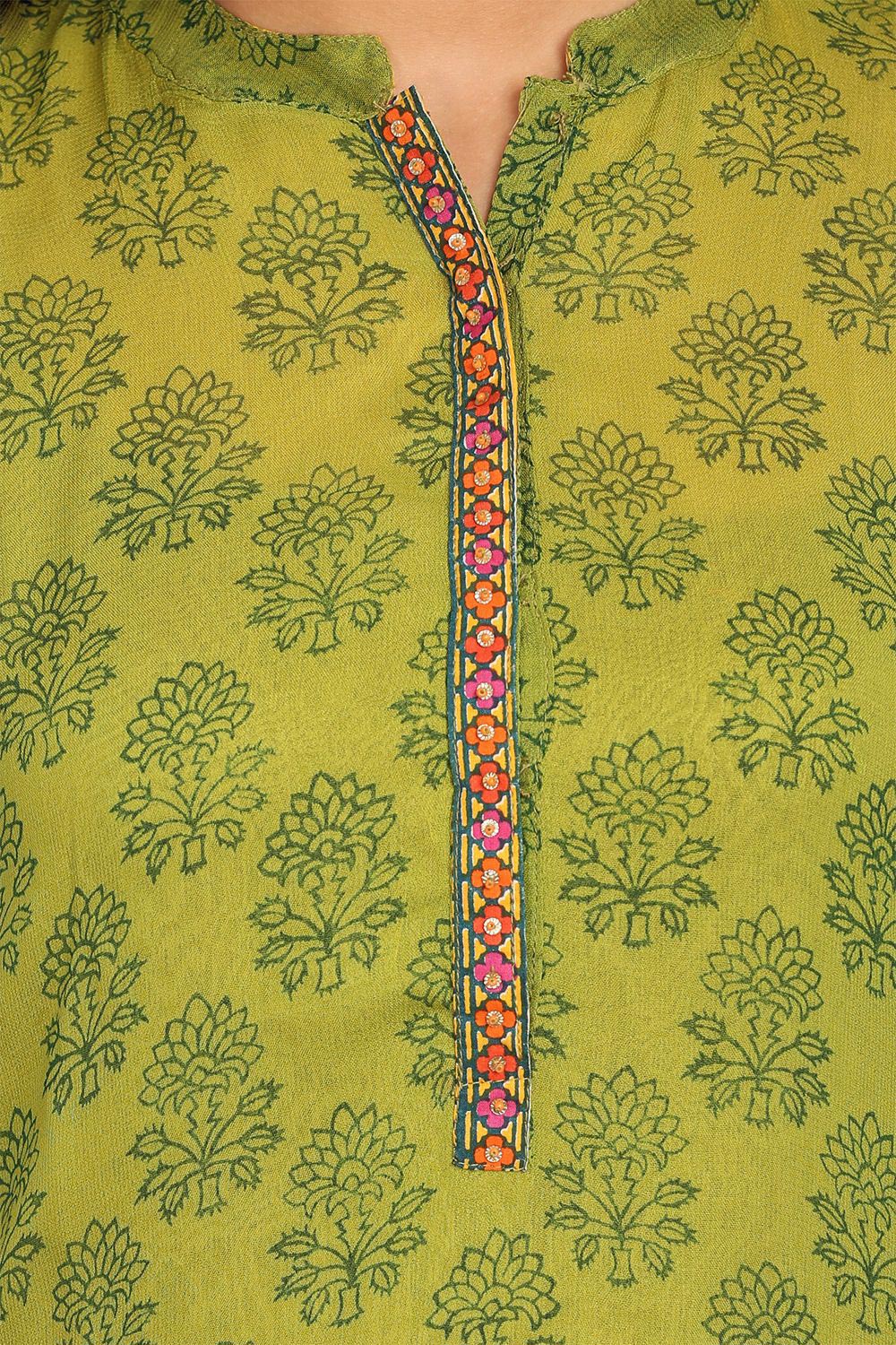 Green Cotton Straight Kurta image number 4