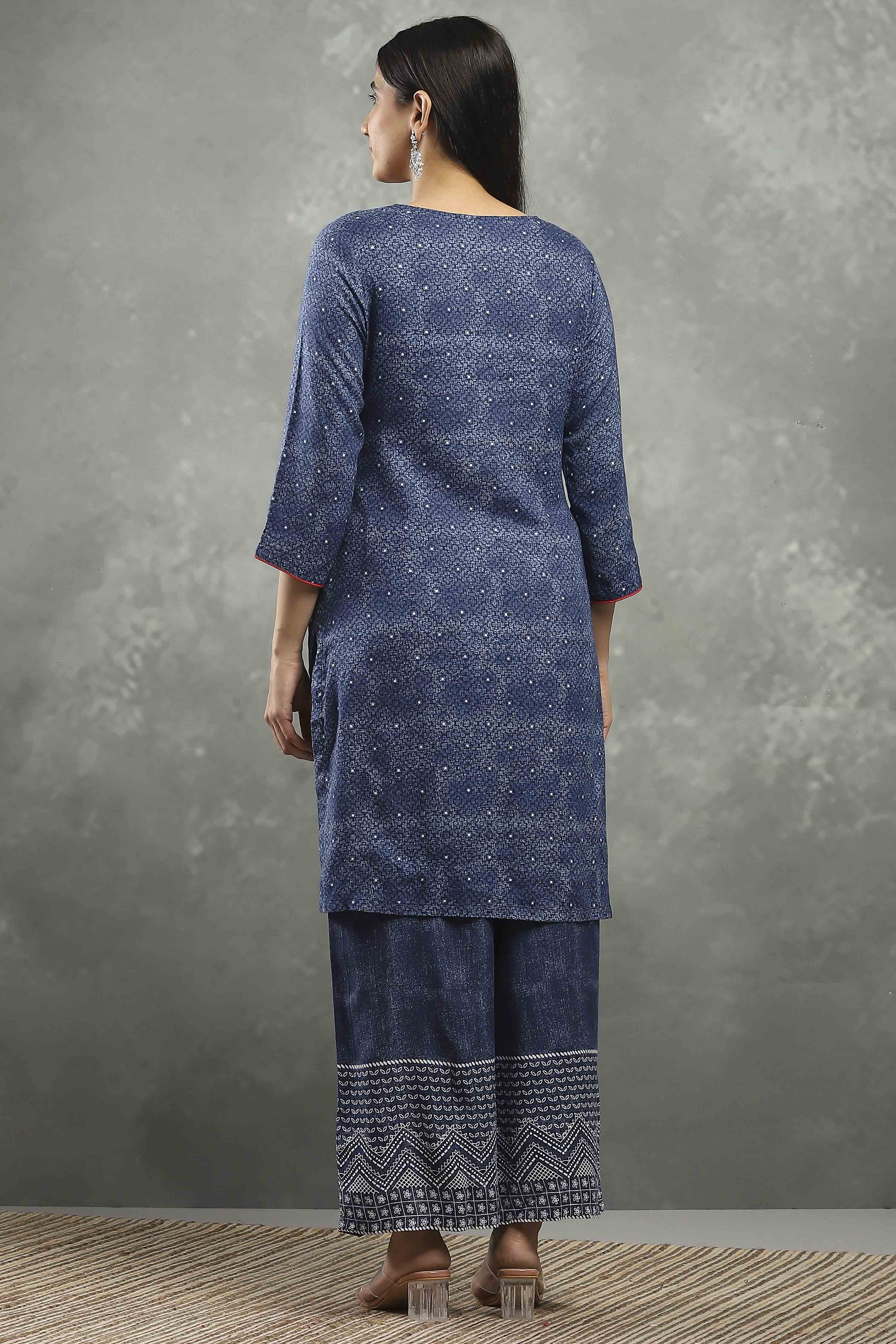 Blue Viscose Straight Kurta Pants Set image number 4