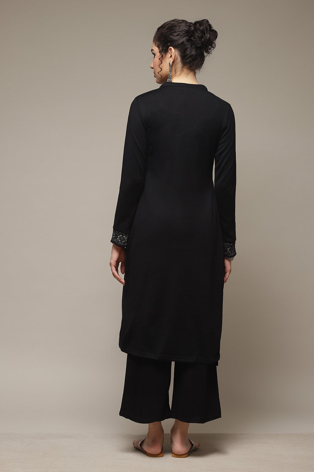 Black Acrylic Front Open Kurta image number 4