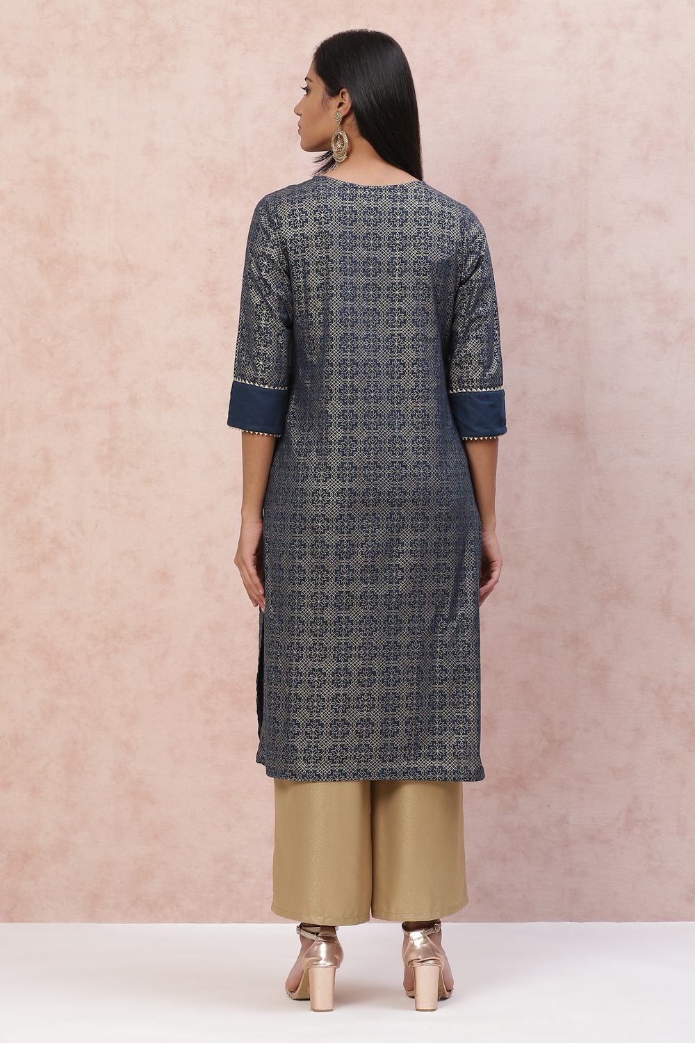 Indigo Art Silk Straight kurta image number 4