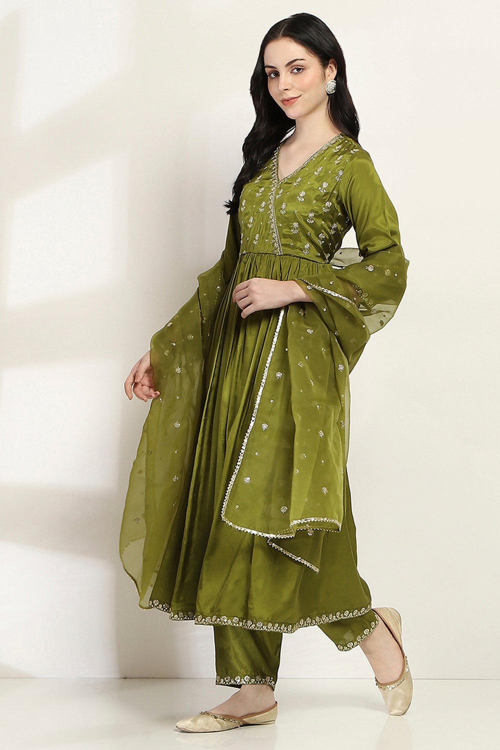 Green Viscose Kalidar Set image number 4