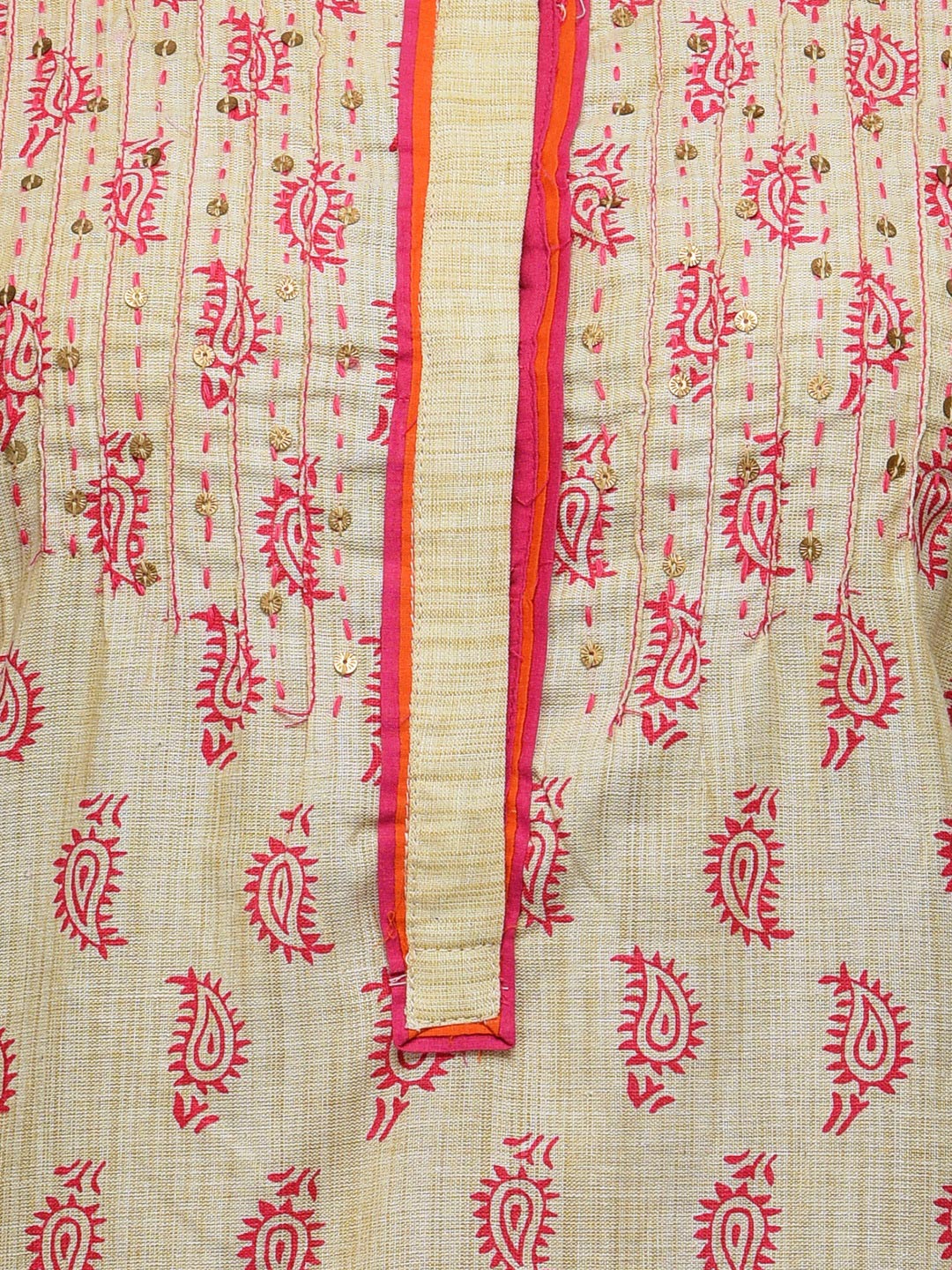 Beige Cotton Straight Kurta image number 4