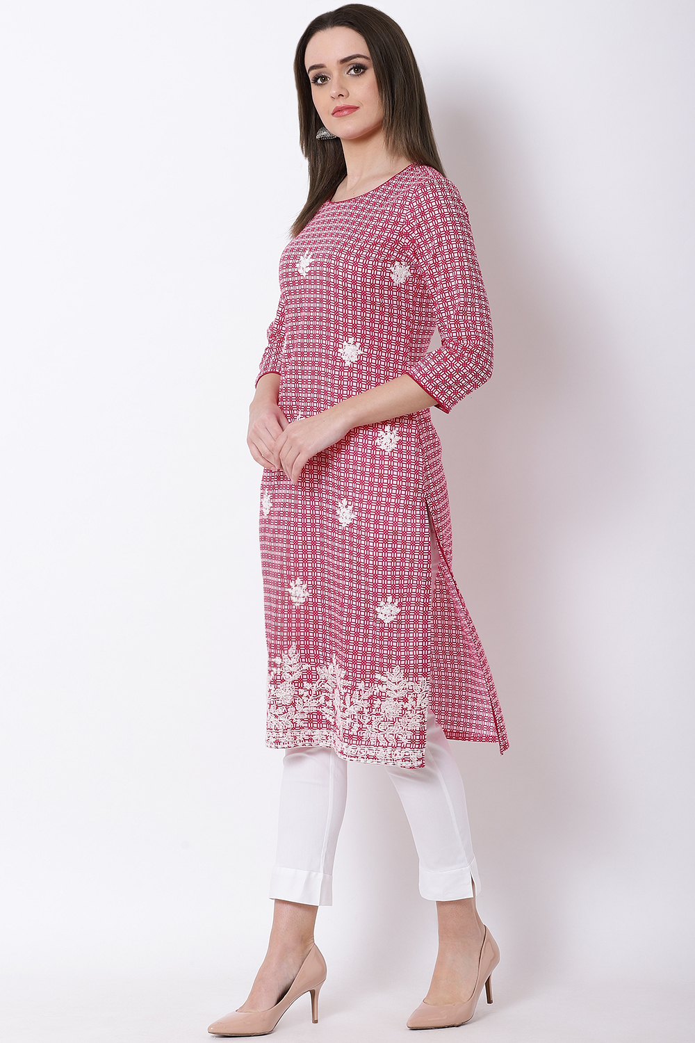 Pink Cotton Straight Kurta image number 2