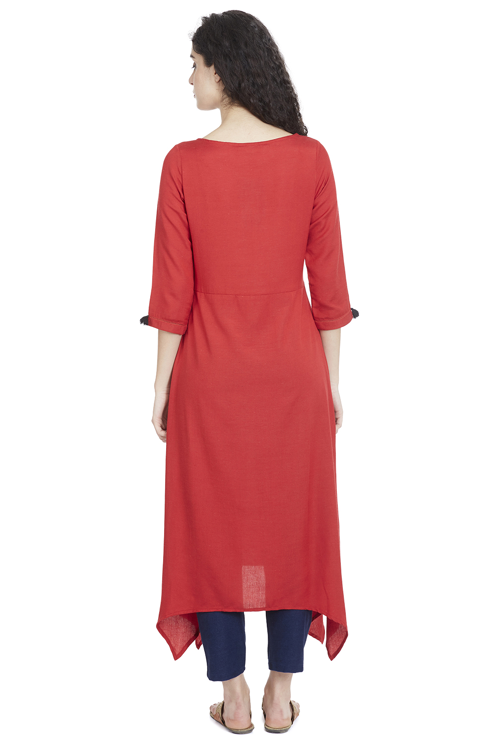 Red A Line Viscose Kurta image number 4