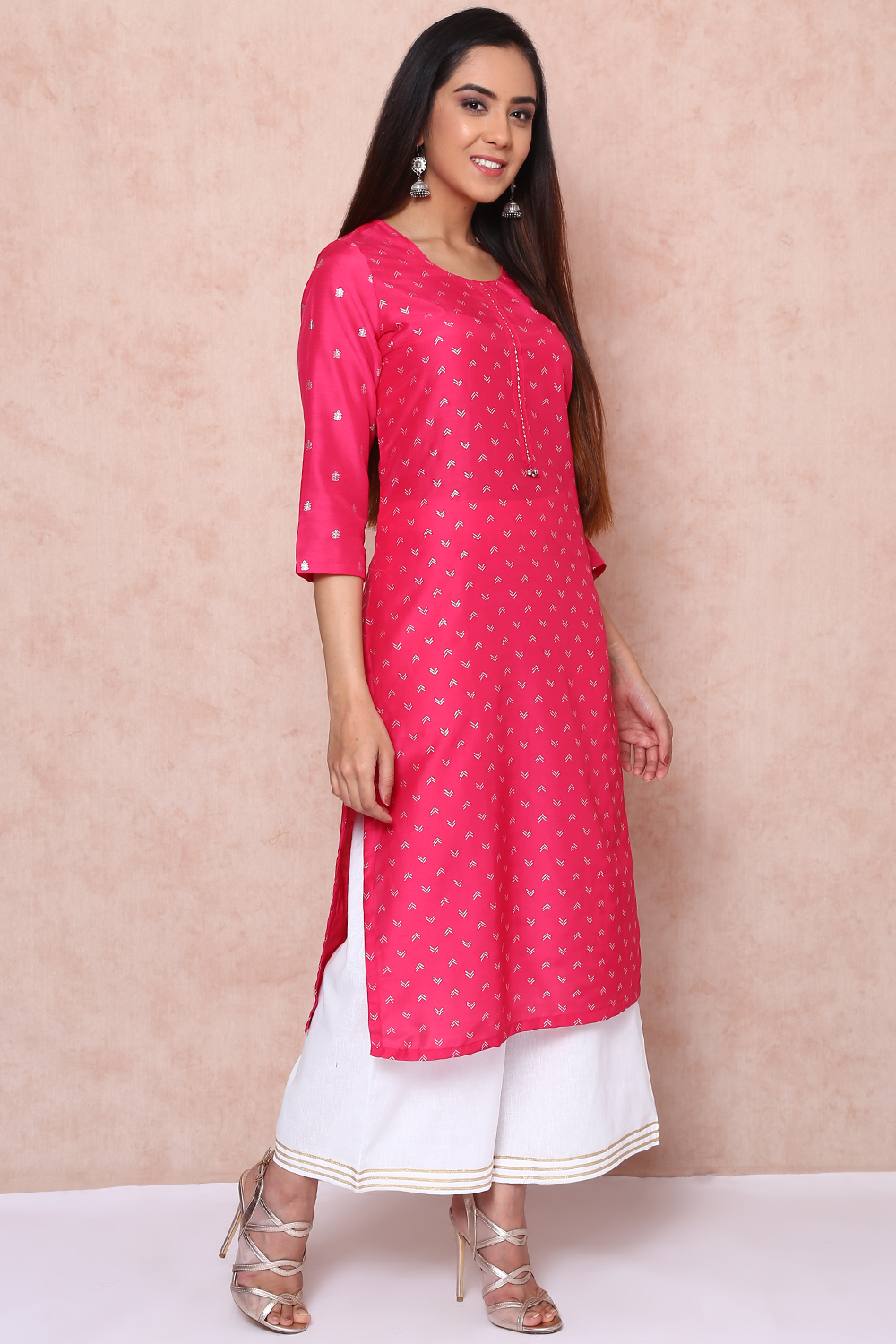 Fuschia Polyester Straight Kurta image number 1