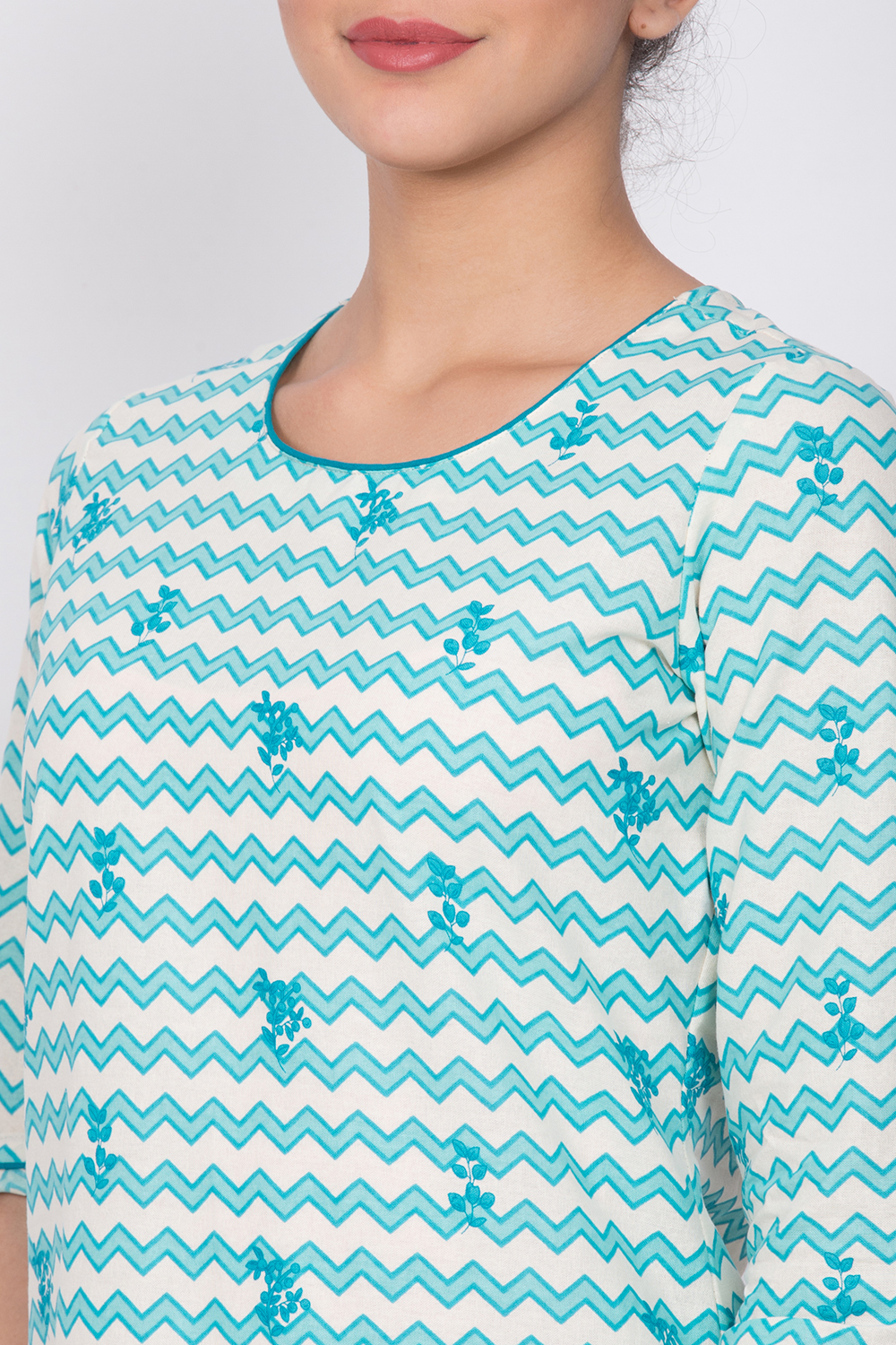 Turquoise Cotton Straight Kurta image number 1