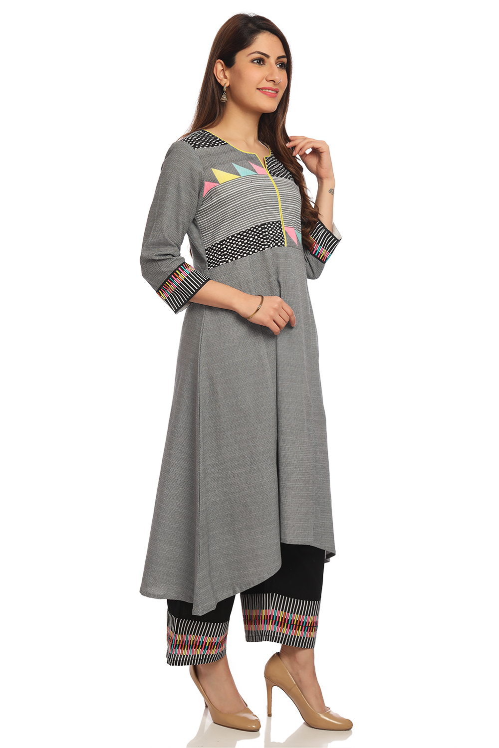 Black Kalidar Cotton Kurta image number 2