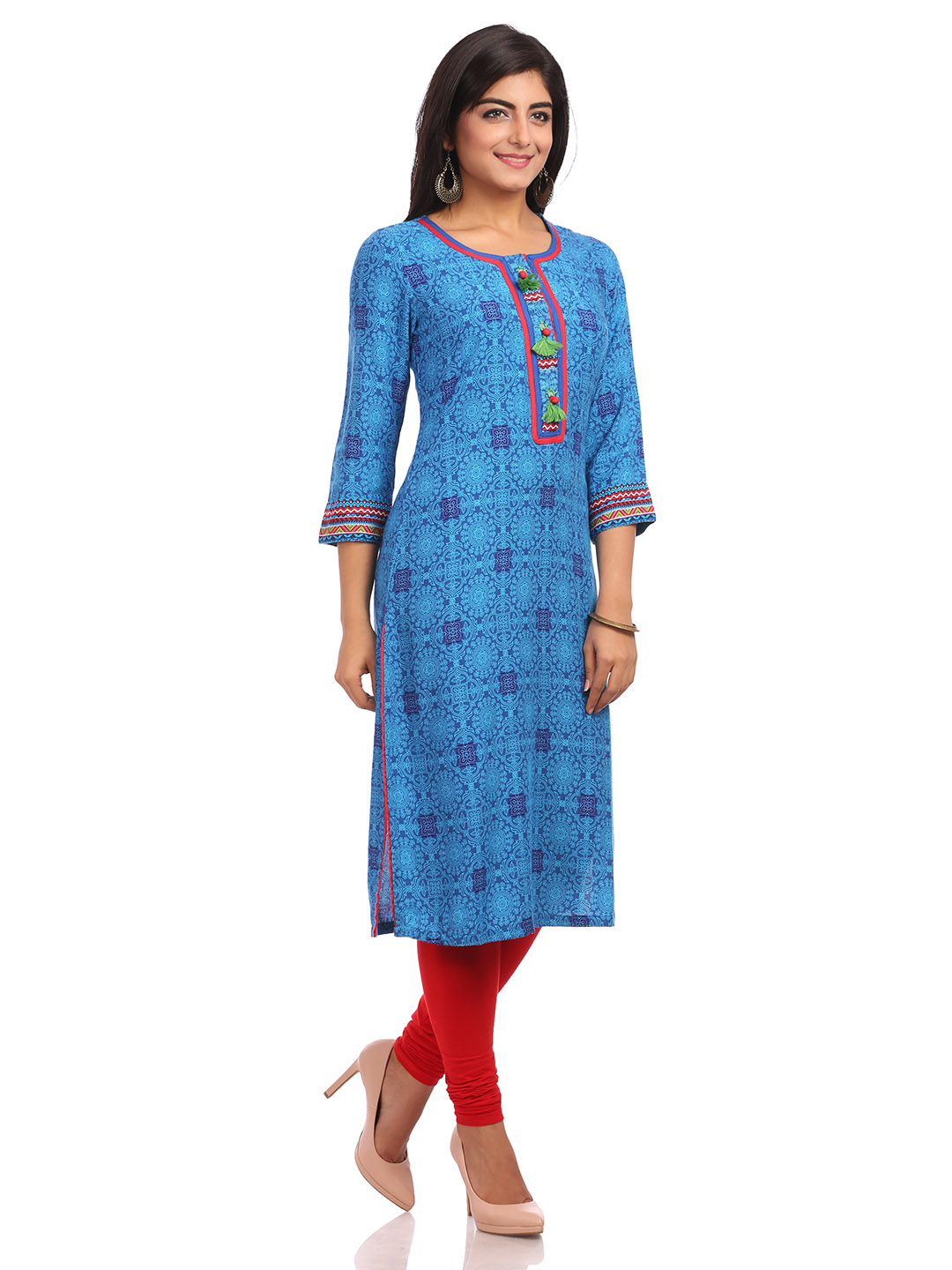 Blue Straight Cotton Kurta image number 2