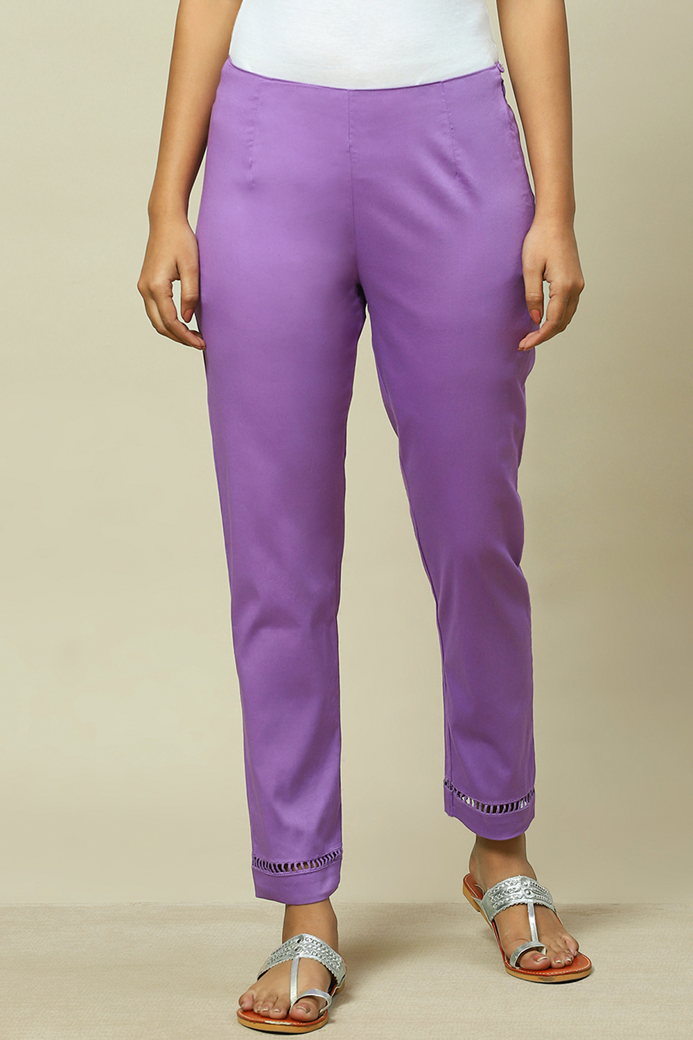 Purple Cotton Blend Slim Pant image number 5