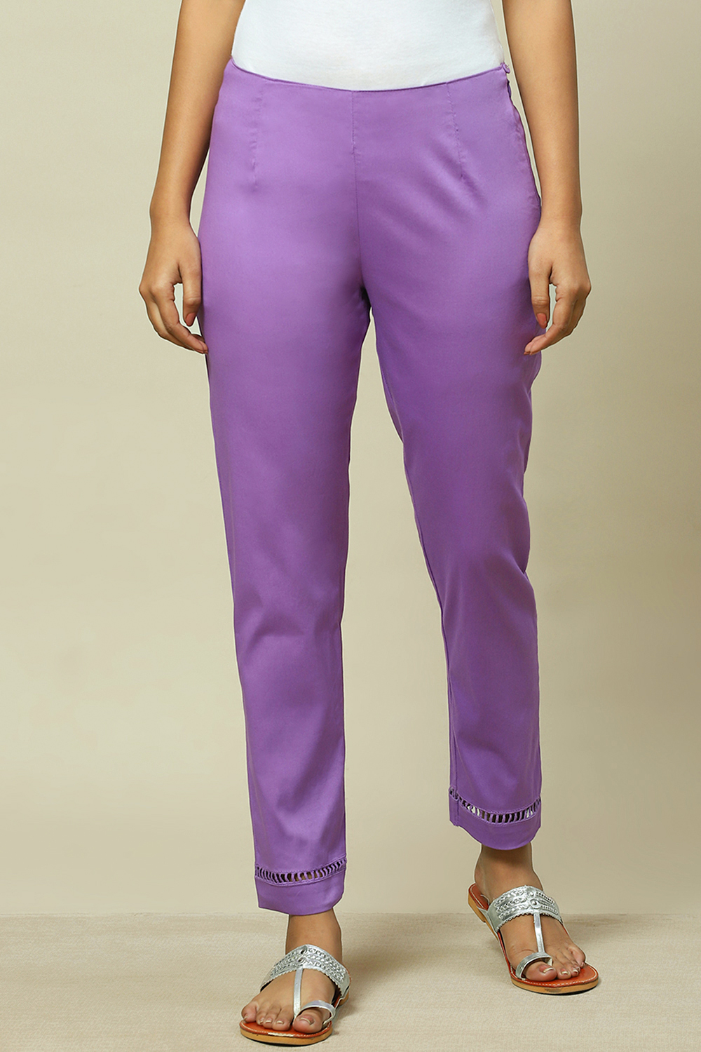 Pink Cotton Blend Slim Pant image number 5