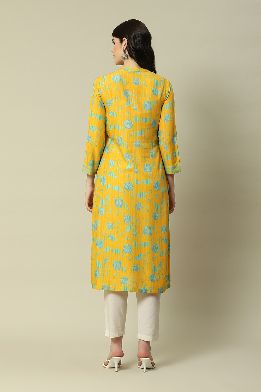 Mustard LIVA Straight Printed Kurta image number 4