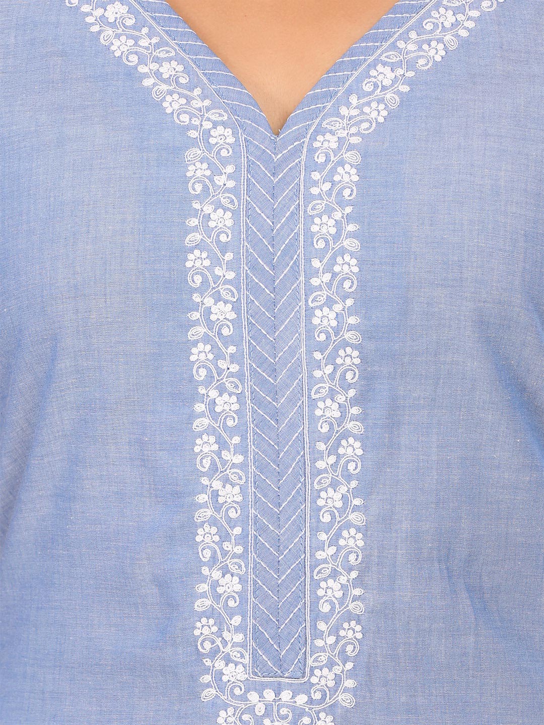 Blue Cotton Straight Kurta image number 4