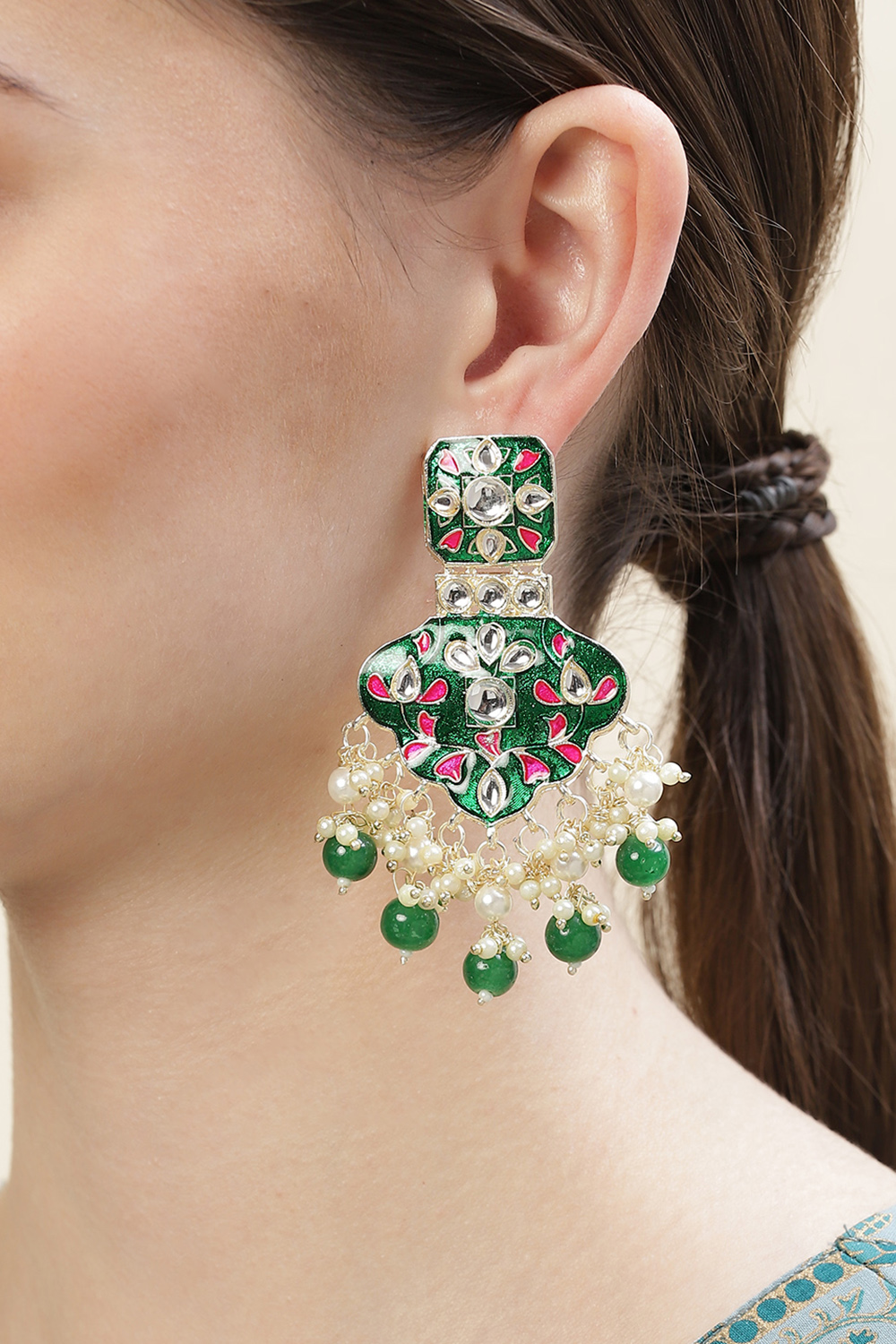 Green Alloy Earrings image number 1