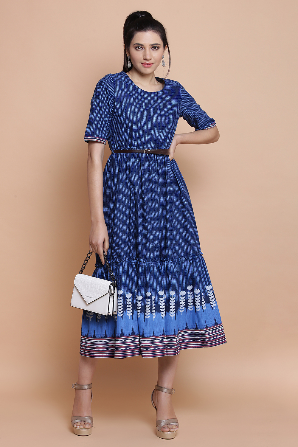 Indigo Cotton Flex Tired Dress image number 0