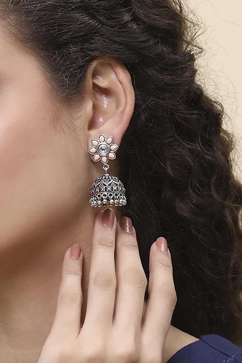 Pink Brass Jhumka image number 1