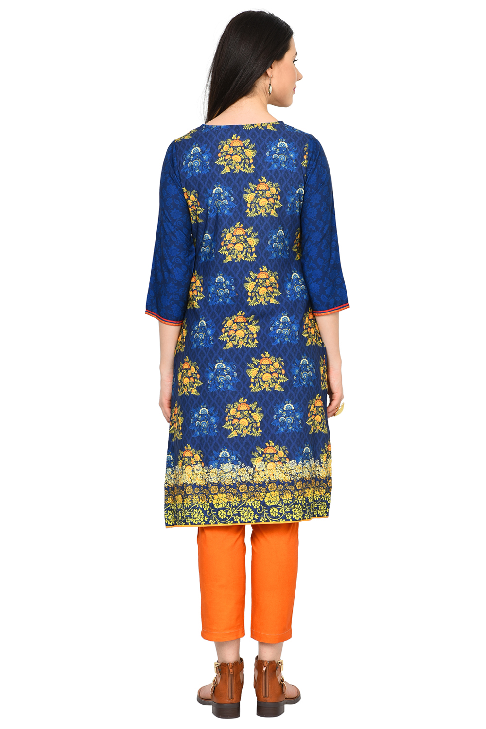 Indigo Straight Polyester Kurta image number 3