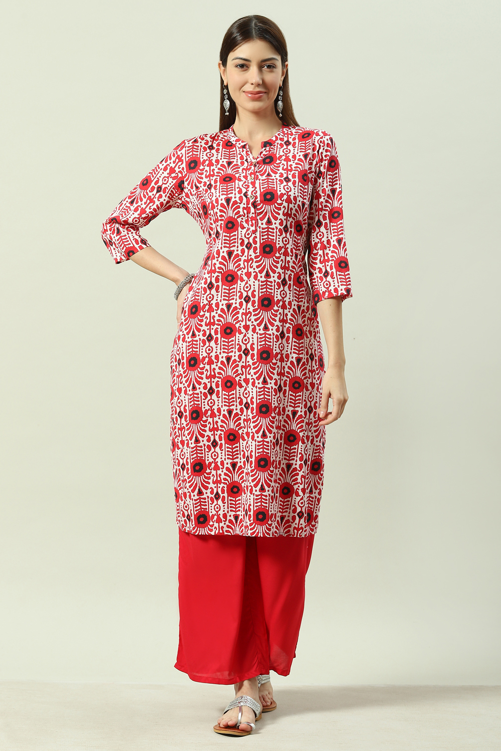 Red LIVA Kurta Set image number 0