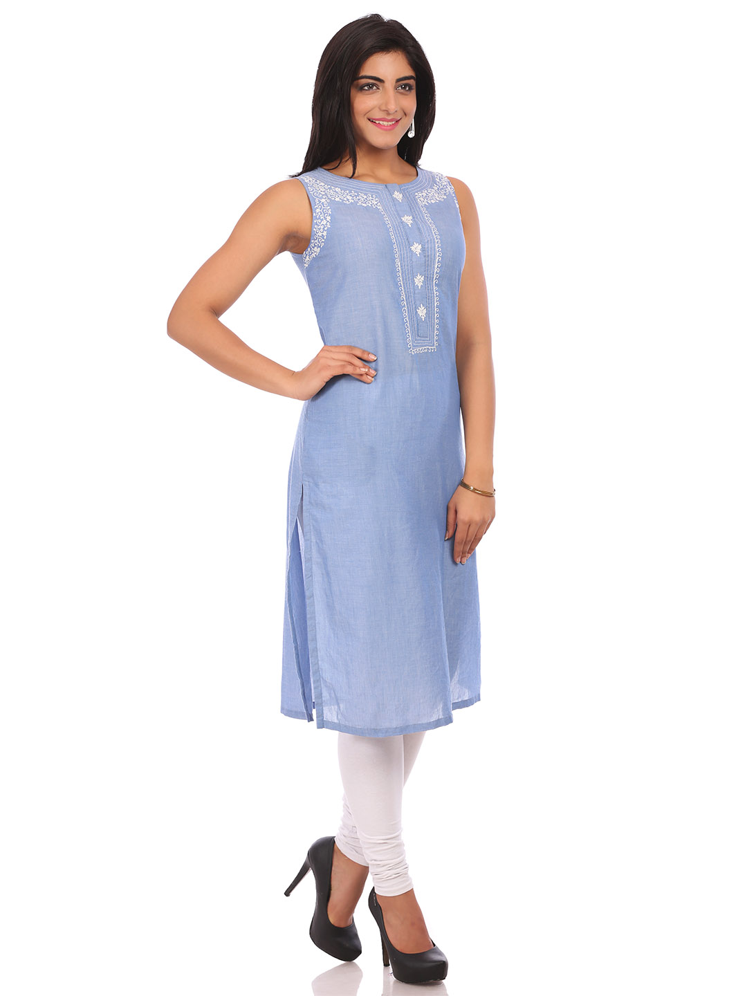 Blue Cotton Straight Kurta image number 2