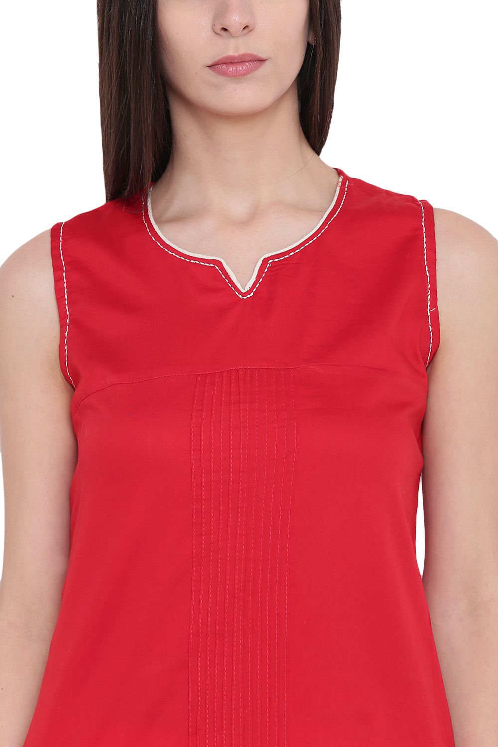 Red Cotton Straight Kurta image number 1