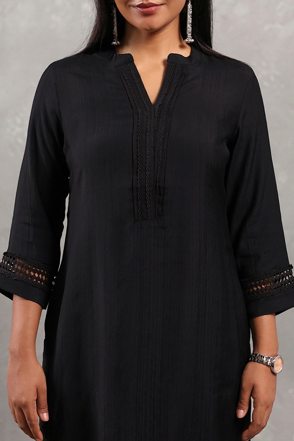 Black Viscose Blend Solid Straight Kurta image number 1