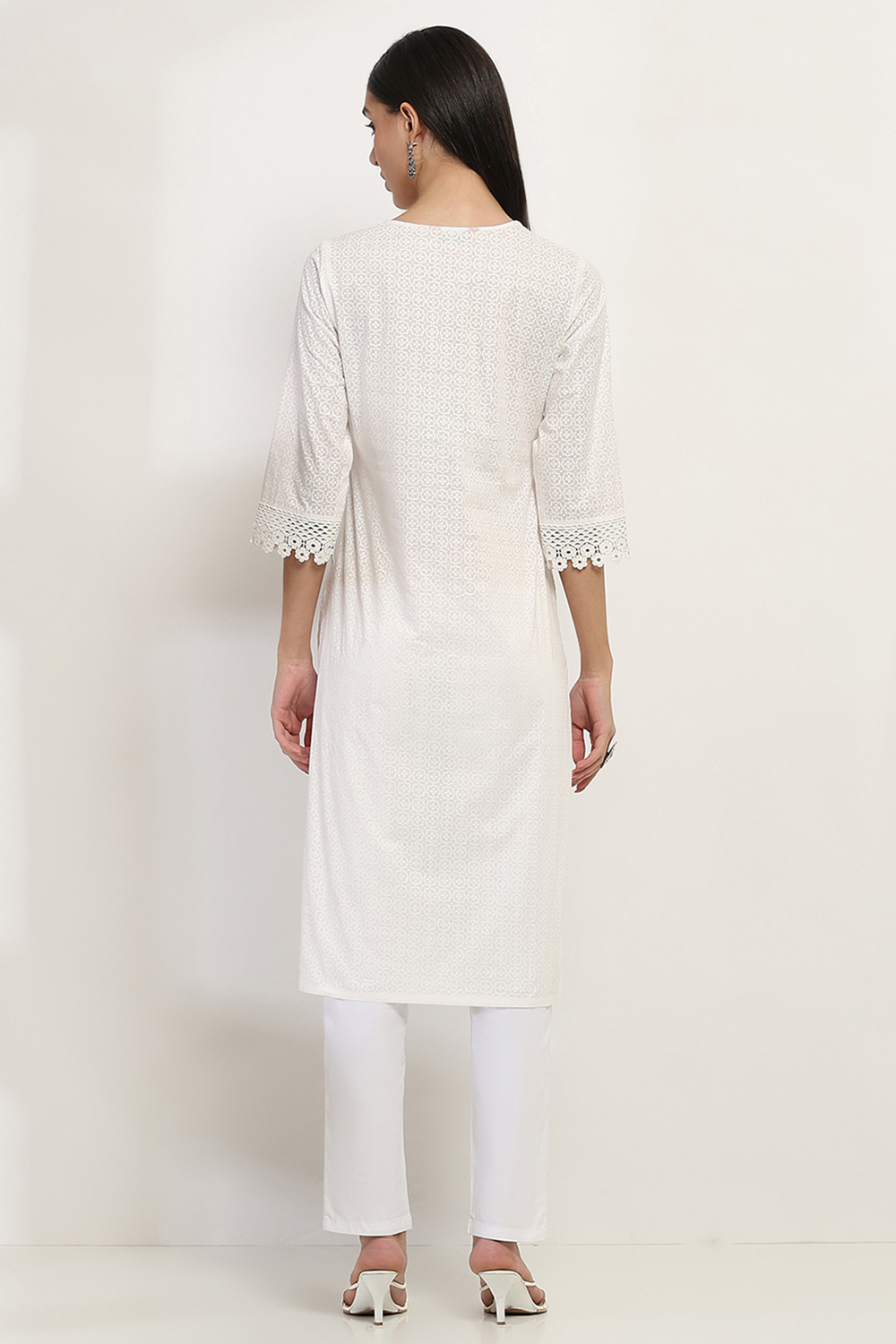 White Cotton Straight Kurta image number 3