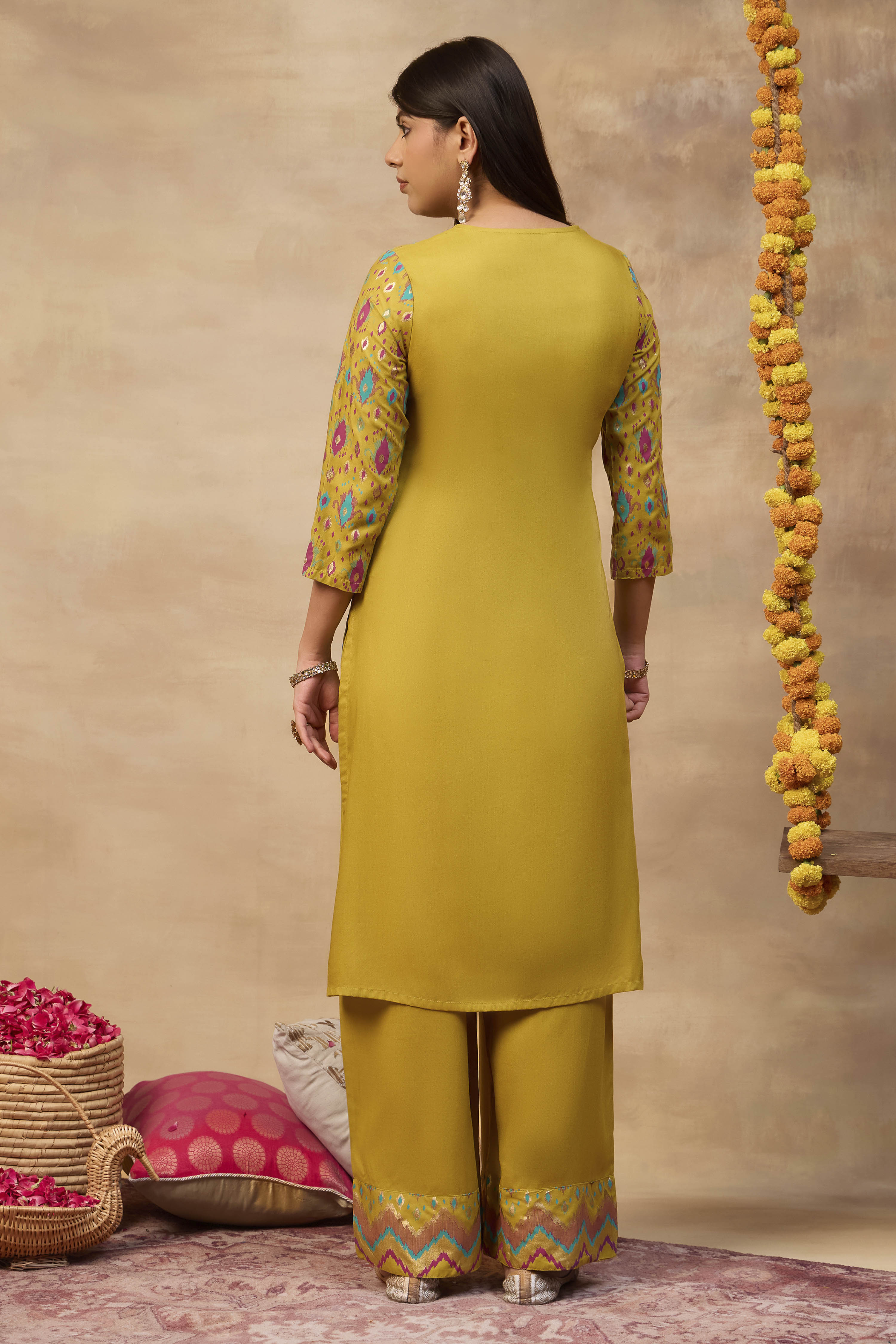 Fuschia Viscose Rayon Straight Printed Suit Set image number 5