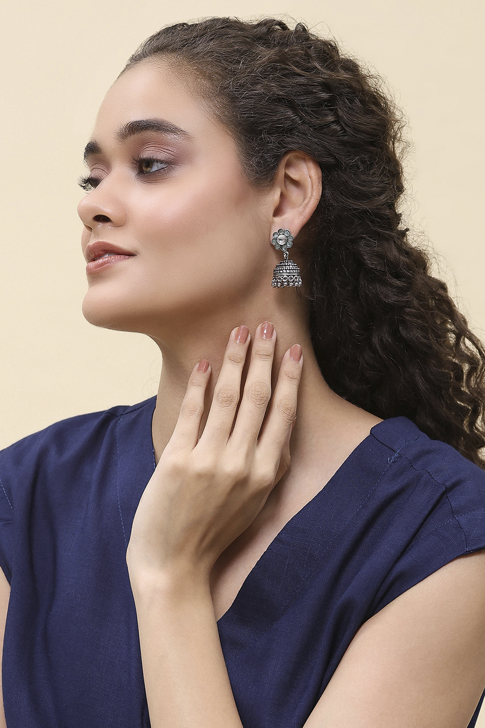 Green Brass Jhumka image number 3