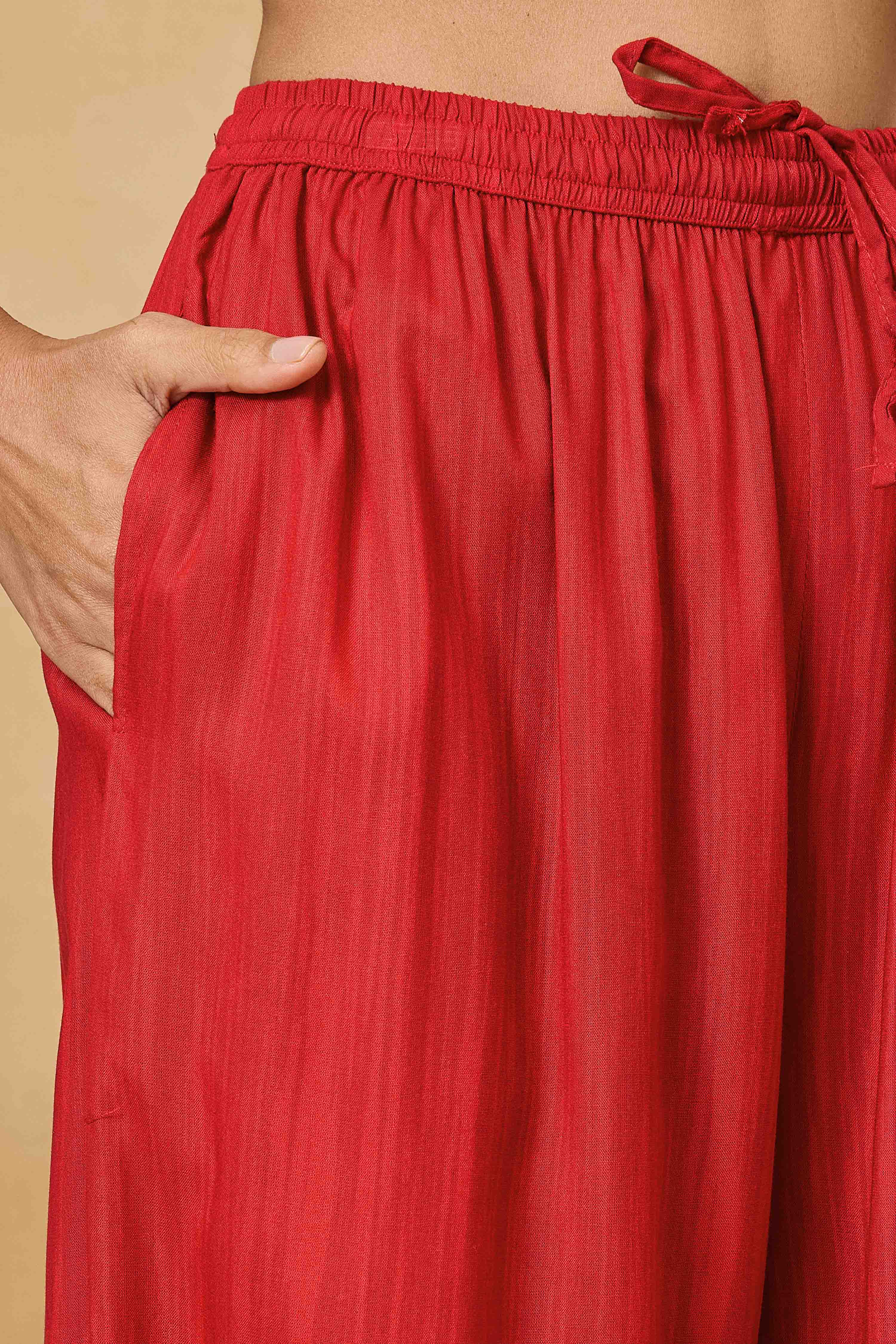 Red Viscose Rayon Straight Printed Kurta Pants Set image number 2