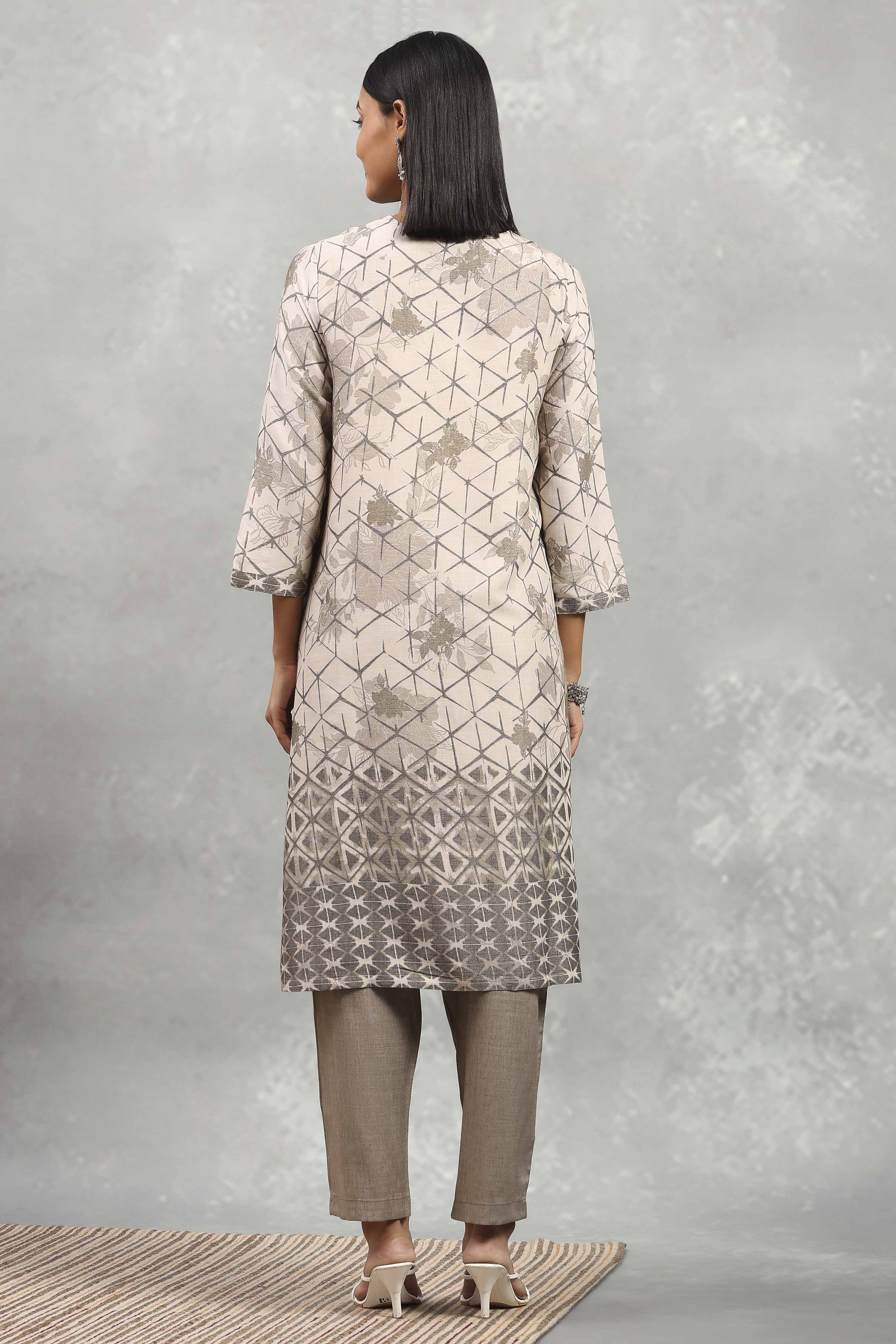 Blue Viscose Blend Printed A-Line Kurta Pants Set image number 4