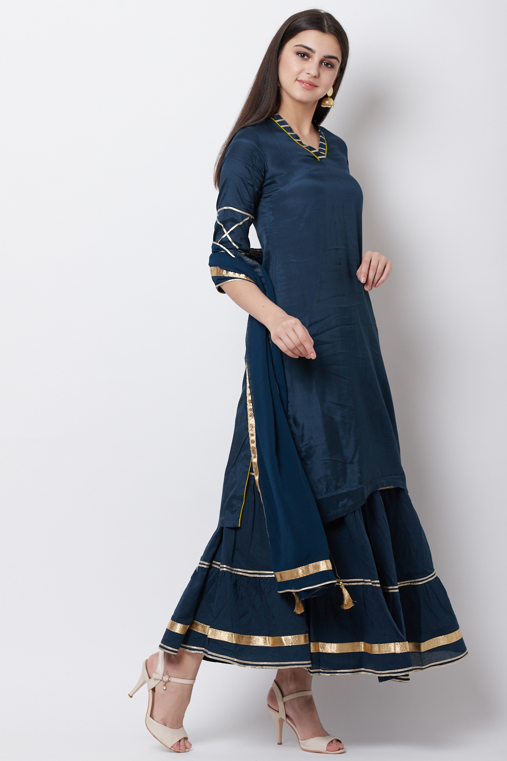 Peach Viscose Cotton Straight Suit Set image number 3