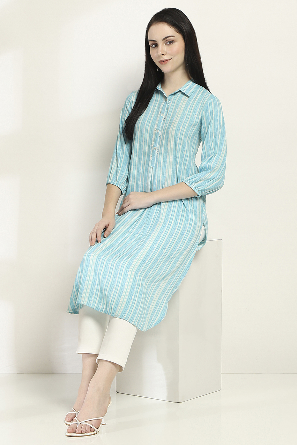 Teal Modal Blend Straight Kurta image number 0