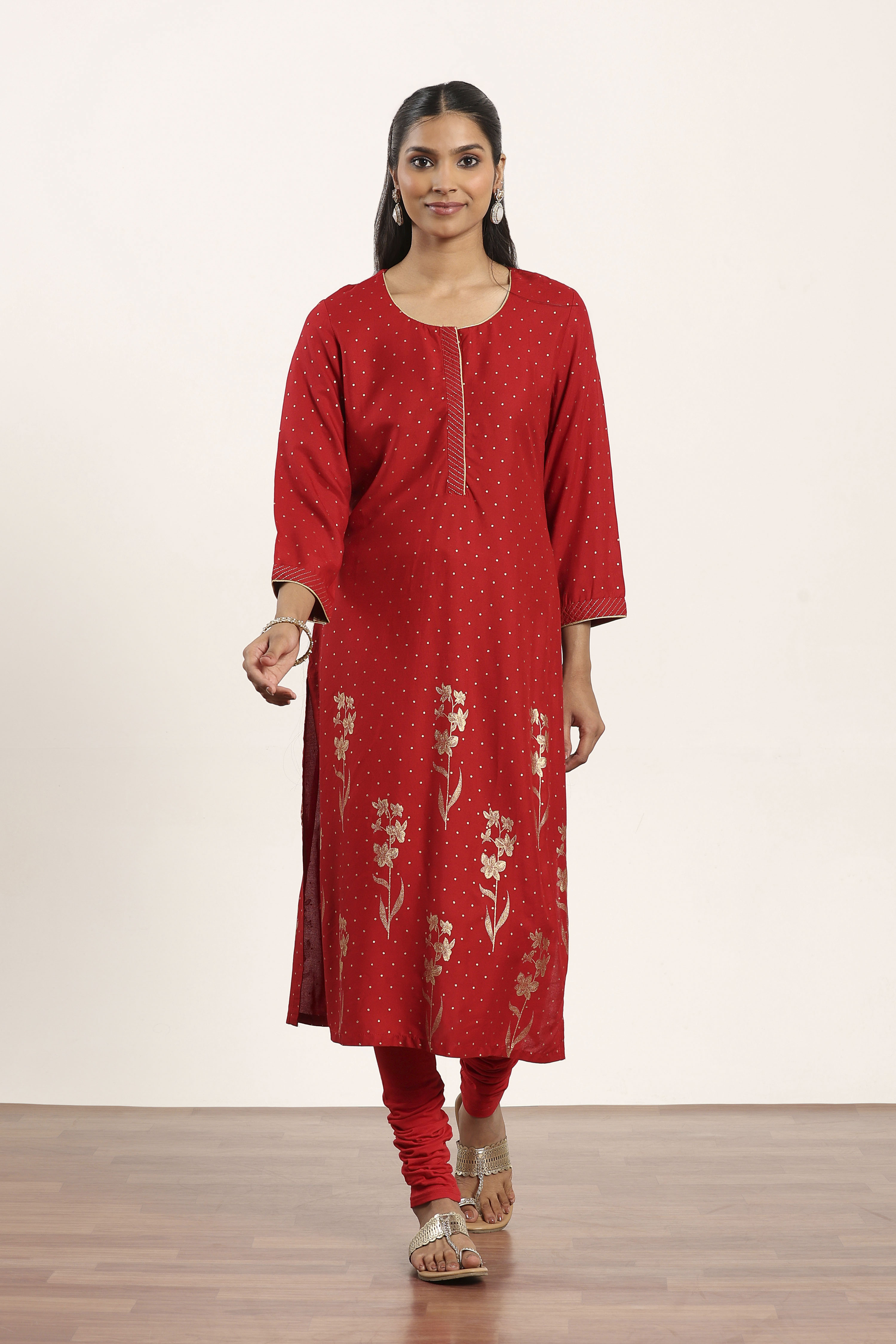 Red Viscose Rayon Straight Kurta Pants Set image number 6
