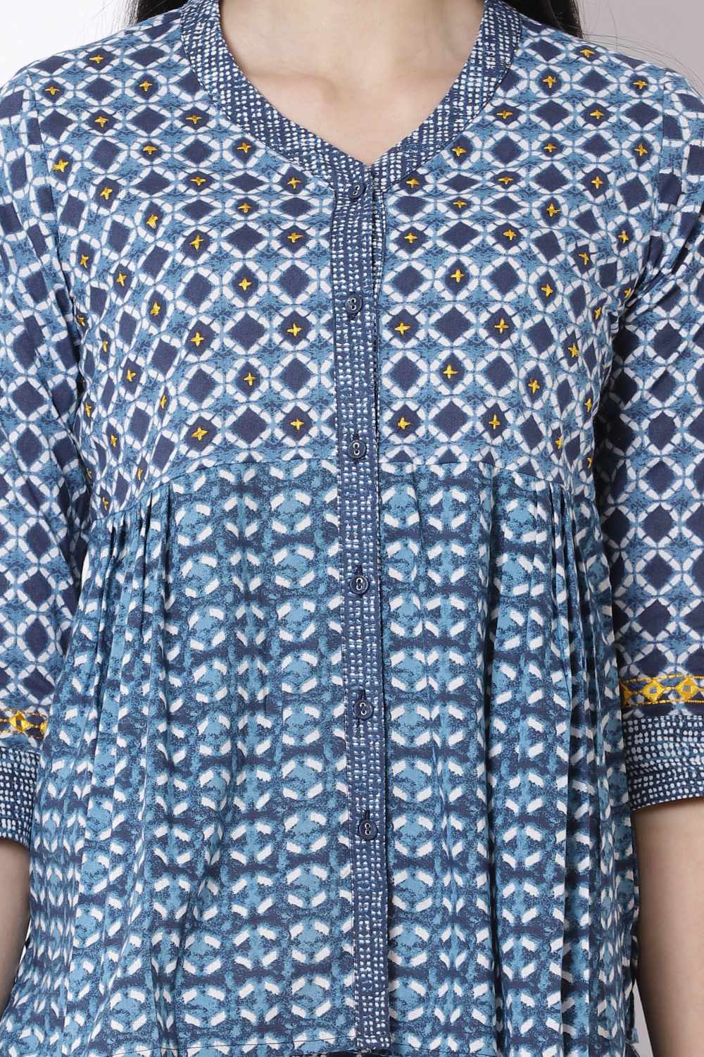 Indigo Cotton Flared Indie Top image number 1