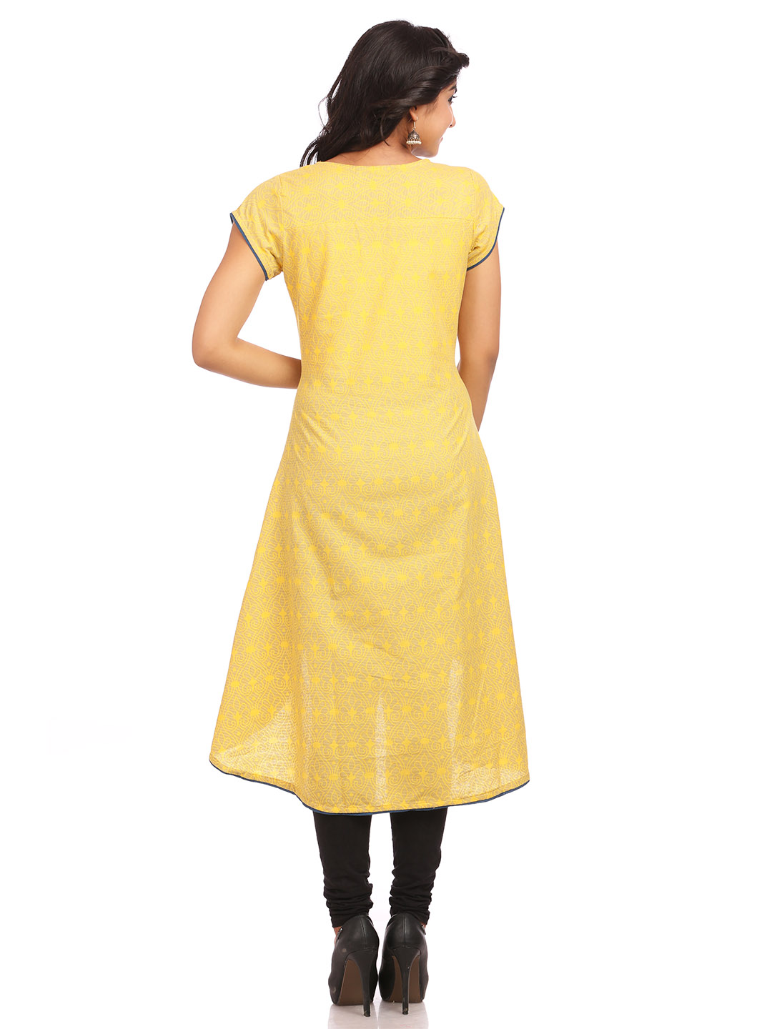 Yellow Asymmetric Cotton Kurta image number 1