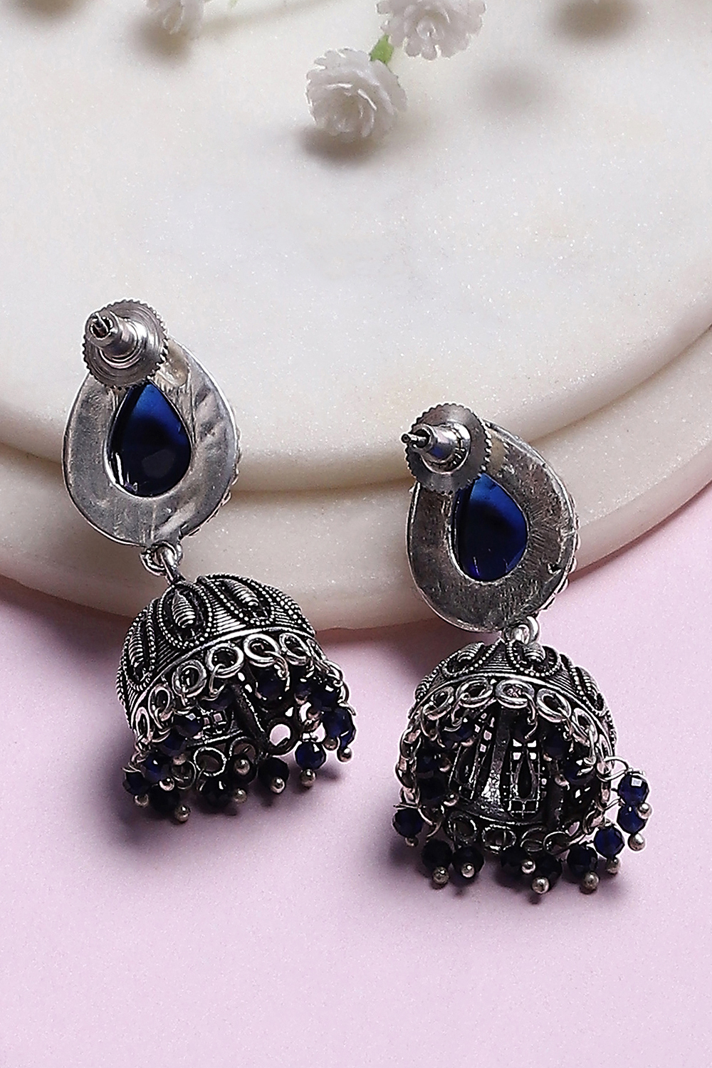 Navy Brass Jhumka image number 2