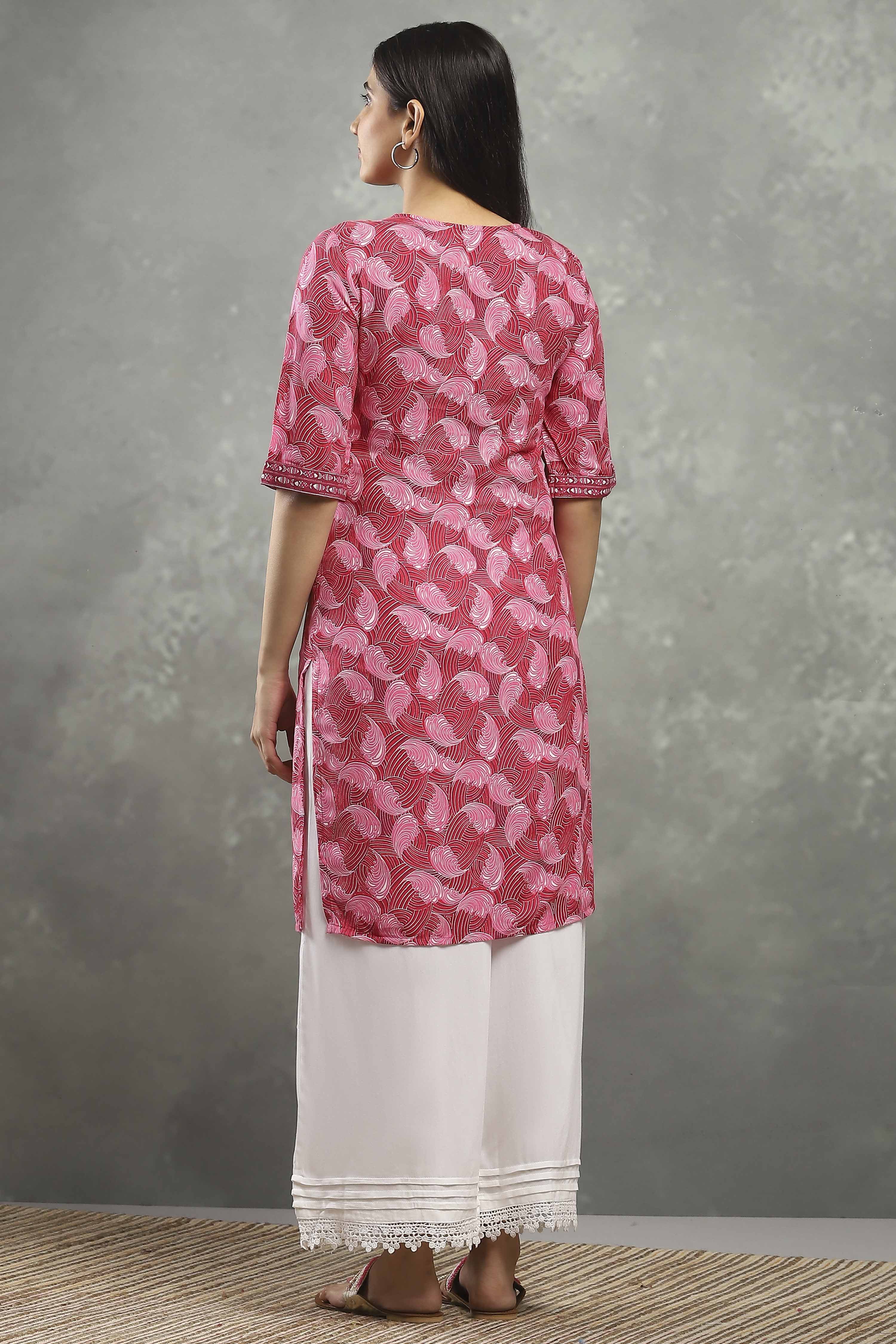 Pink Polyester Straight Kurta Pants Set image number 4