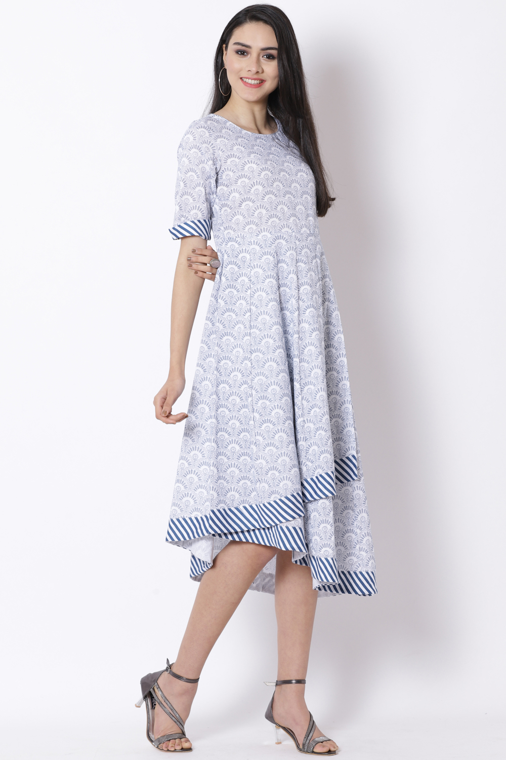 Blue Cotton Kalidar Dress image number 3