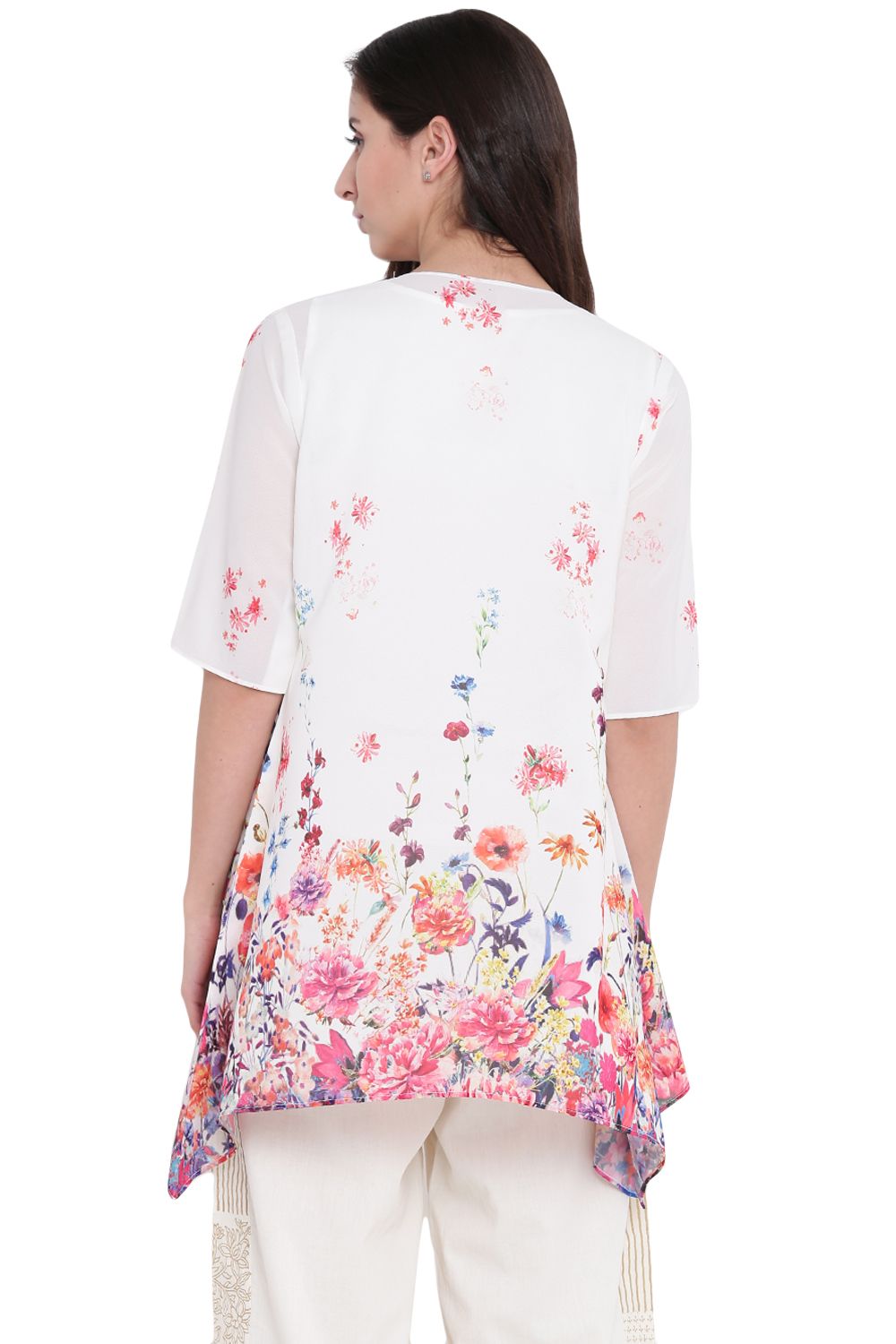 Off White Art Silk Asymmetric Indie Top image number 3