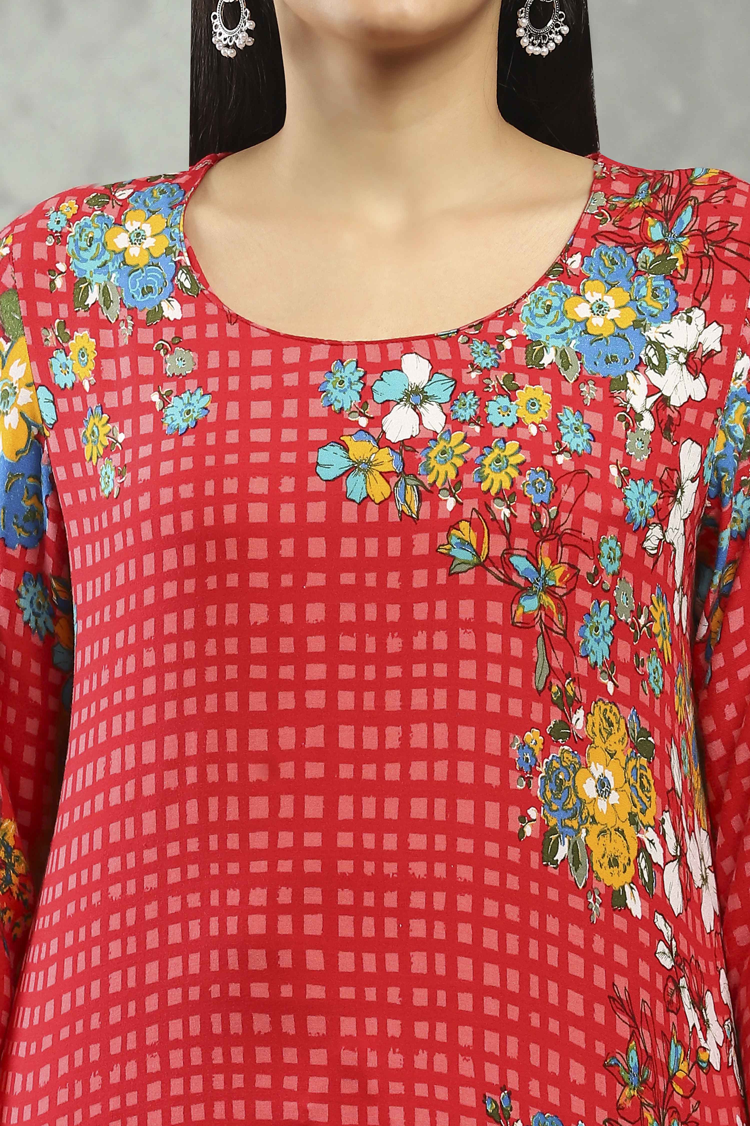 Red Viscose Straight Kurta Pants Set image number 1