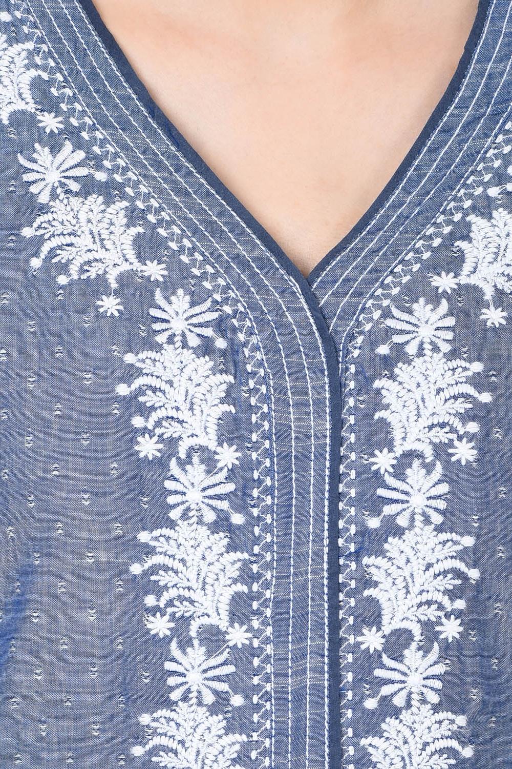 Blue Straight Chambray Kurta image number 5