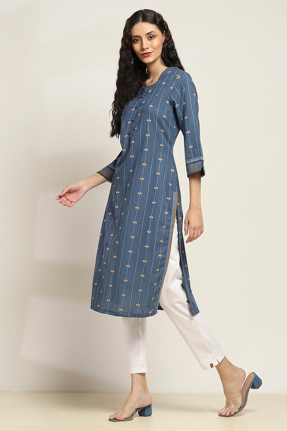 Indigo Cotton Straight Kurta image number 2
