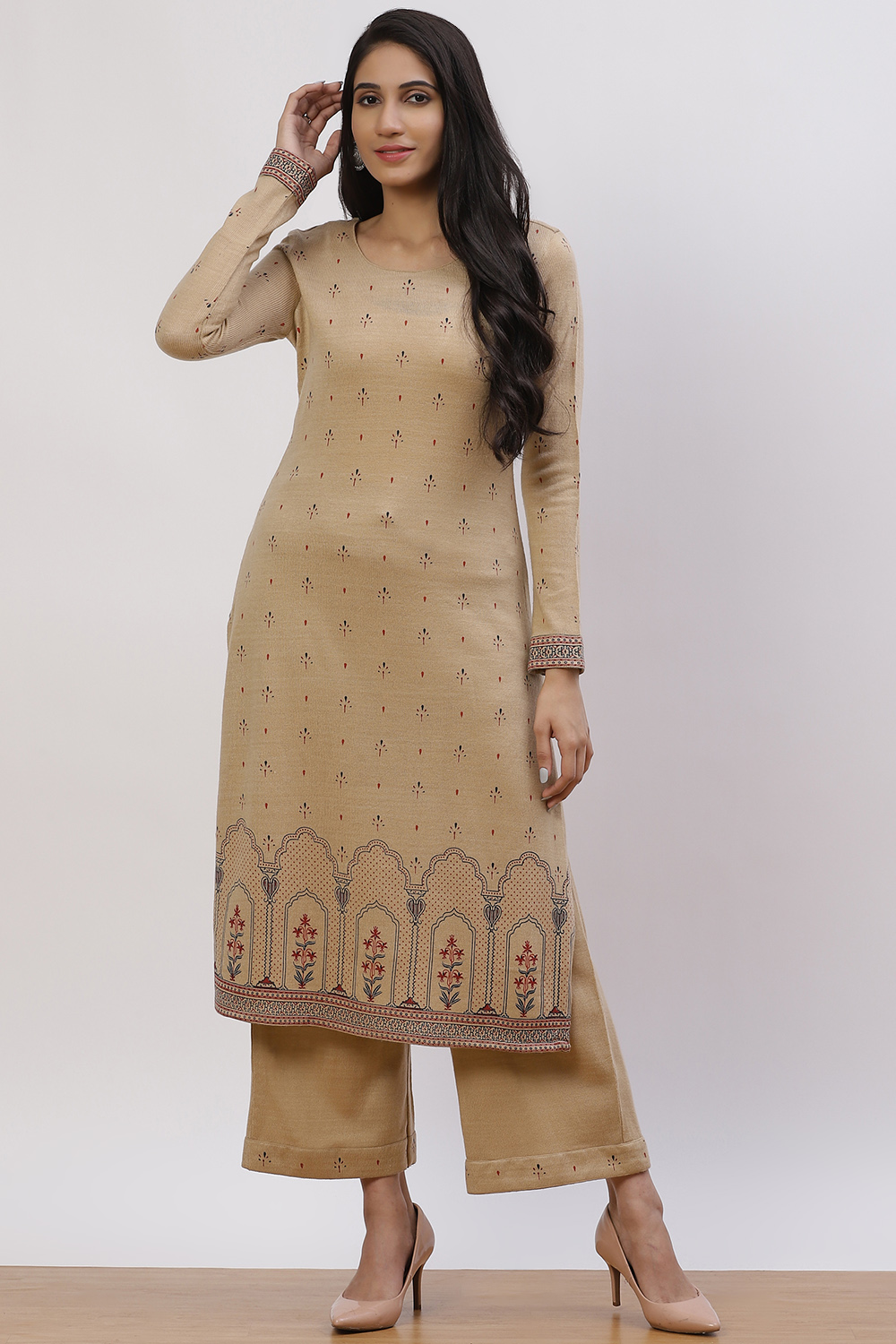Olive Green Acrylic Straight Suit Set image number 0